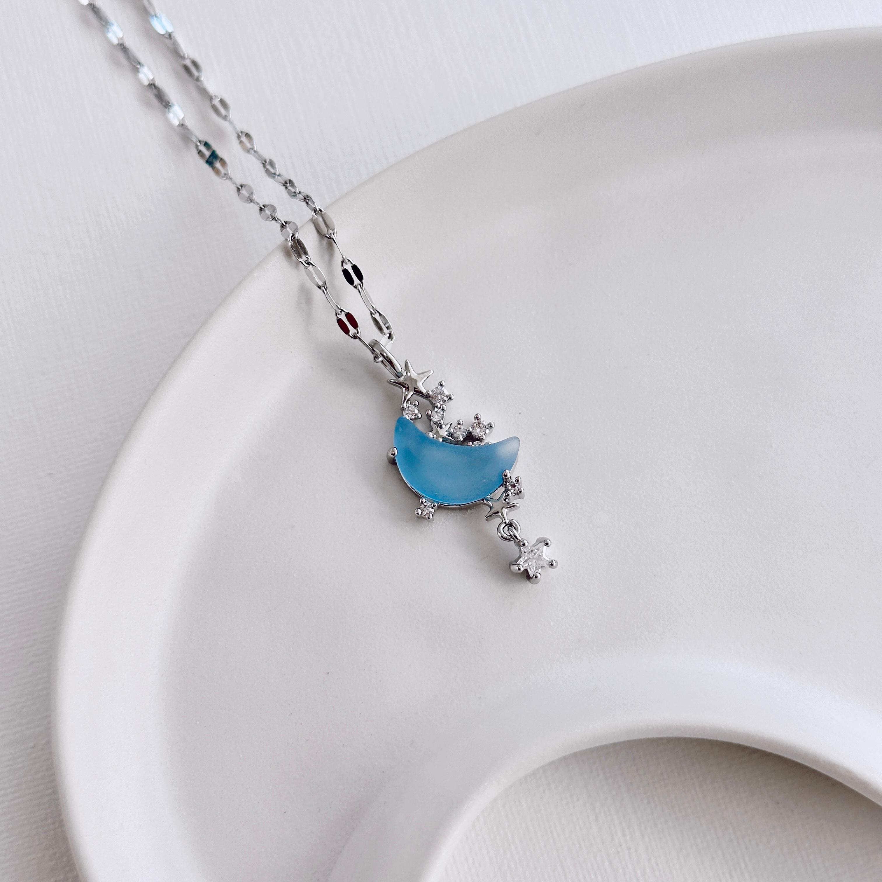 Mavi Ay Çelik Kolye