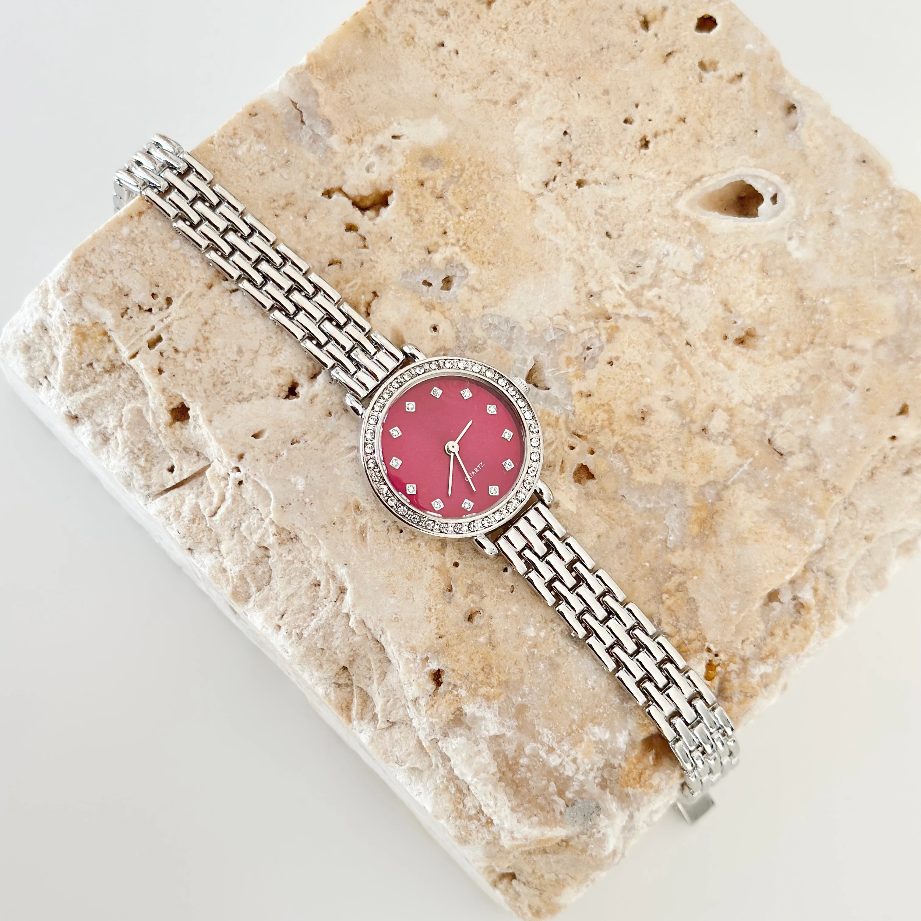 Petite Gümüş Saat Bordo