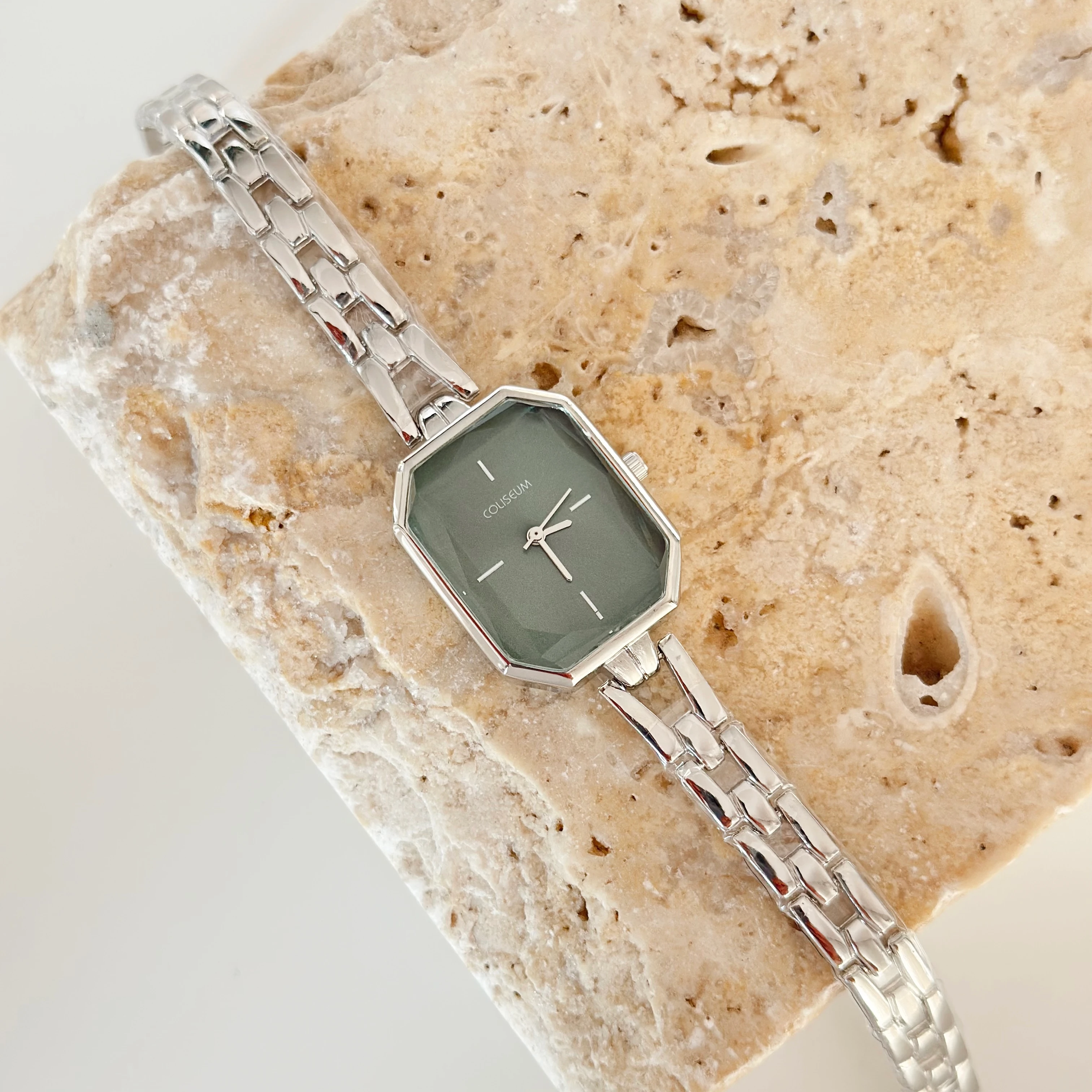 Angulaire Gümüş Saat Yeşil