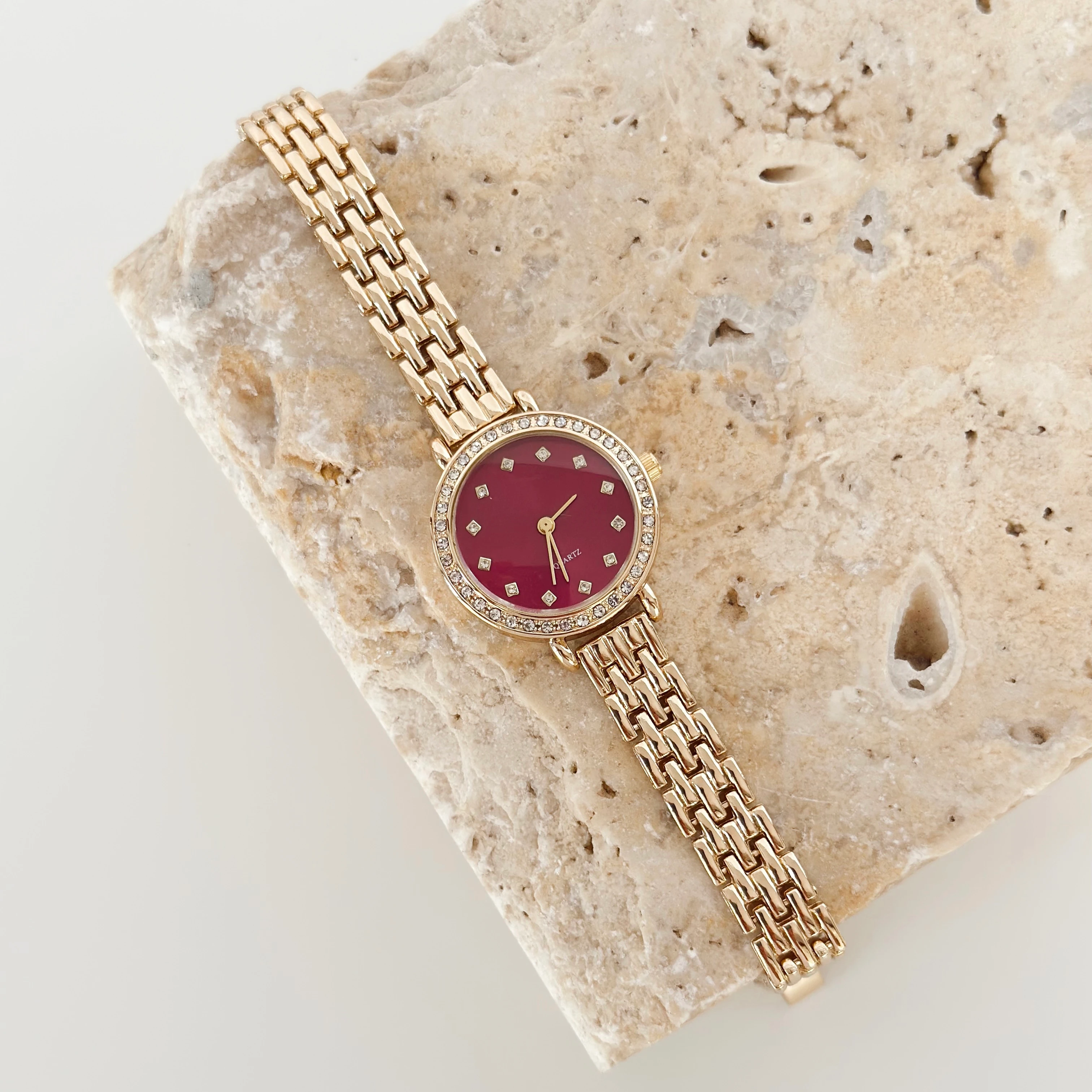 Petite Gold Saat Bordo