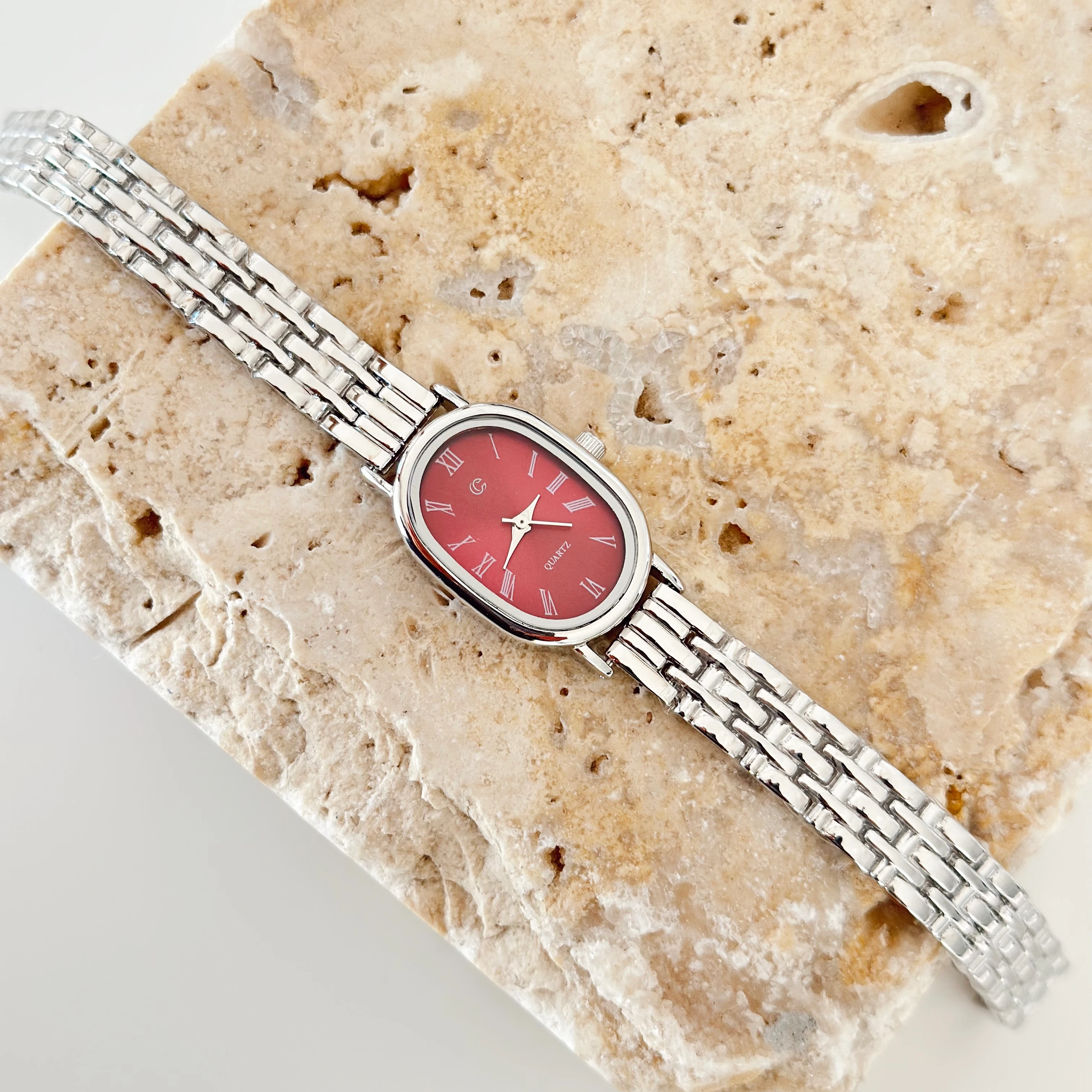 Churn Gümüş Saat Bordo