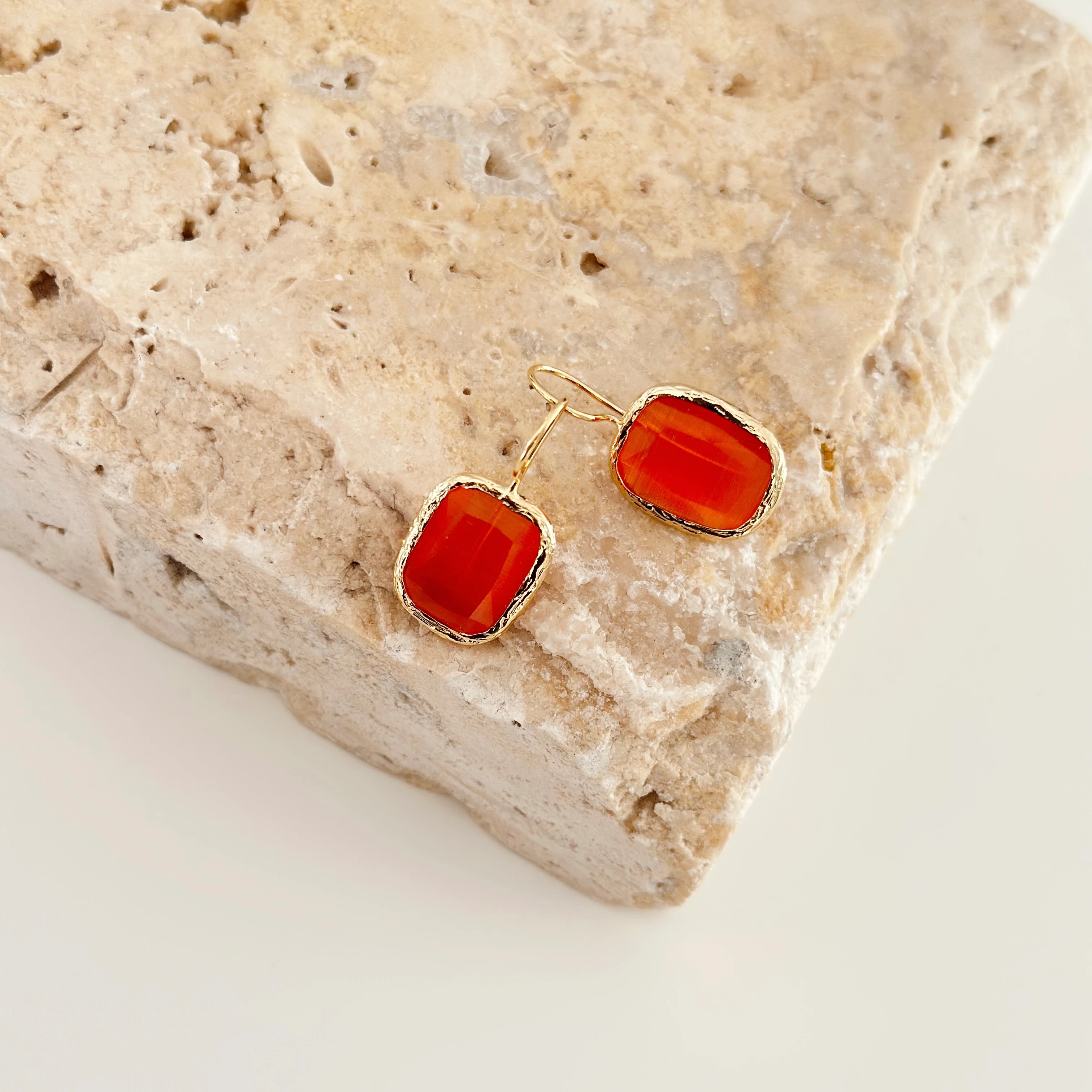 Kalsedon Drop Küpe Oranj