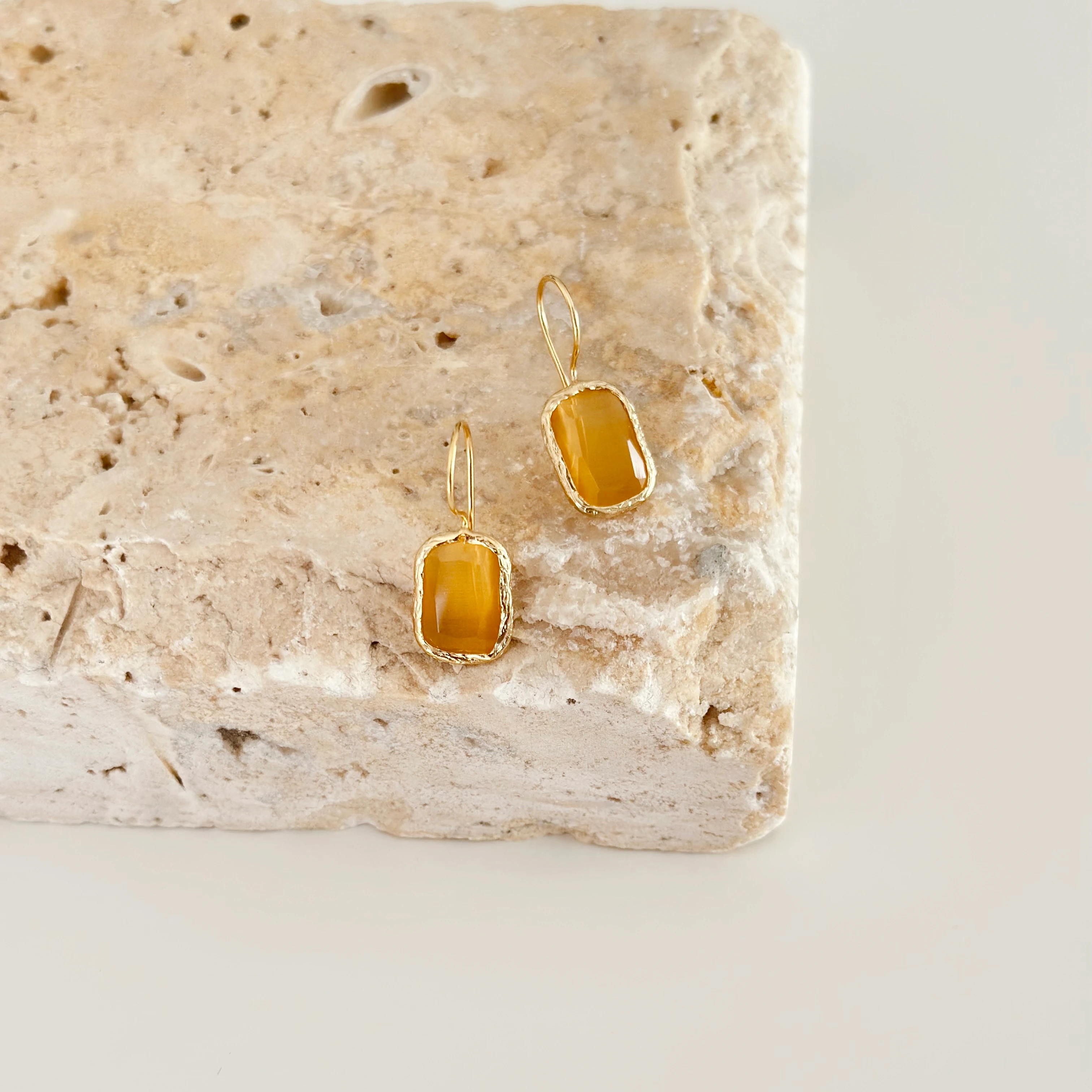 Kalsedon Drop Küpe Sarı