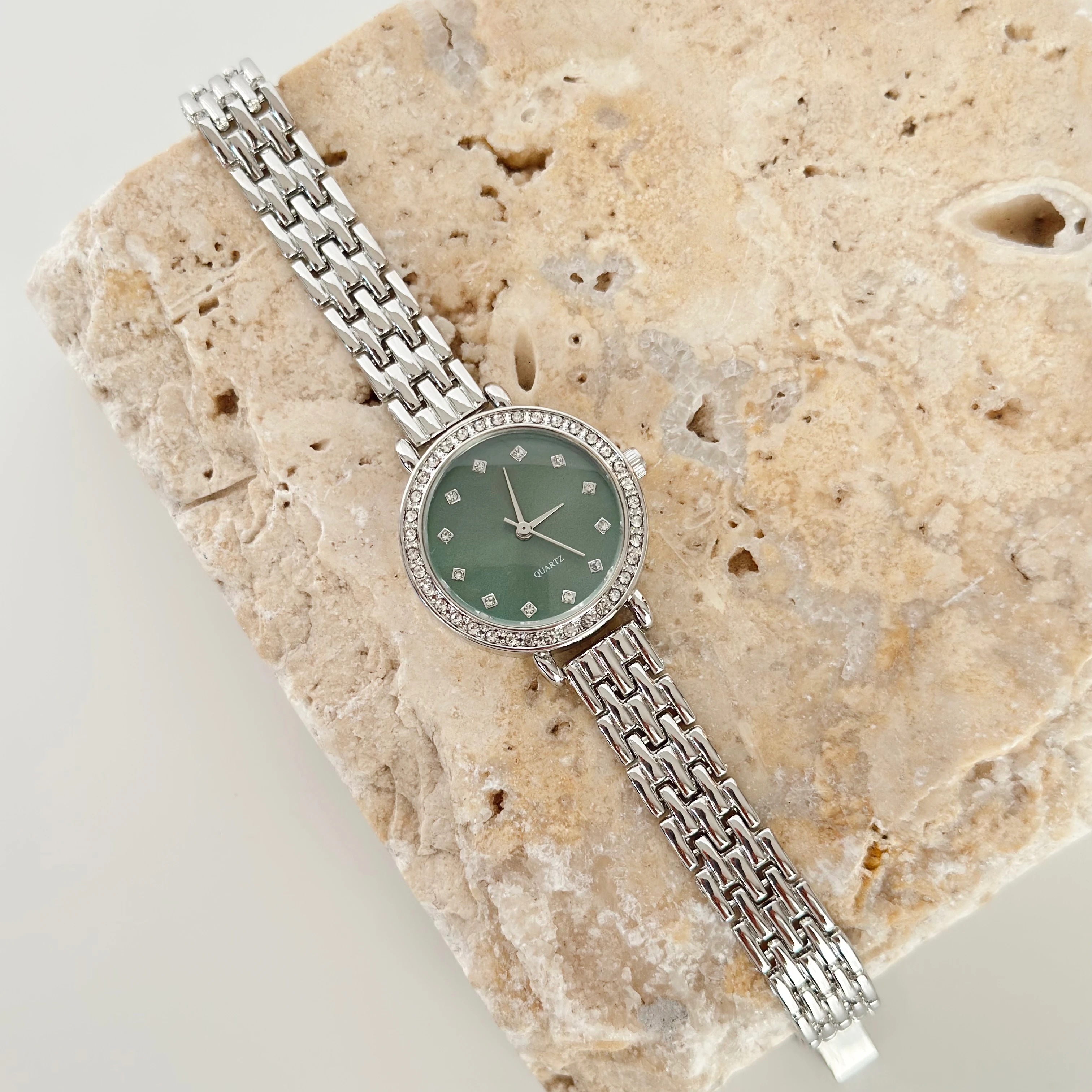 Petite Gümüş Saat Yeşil