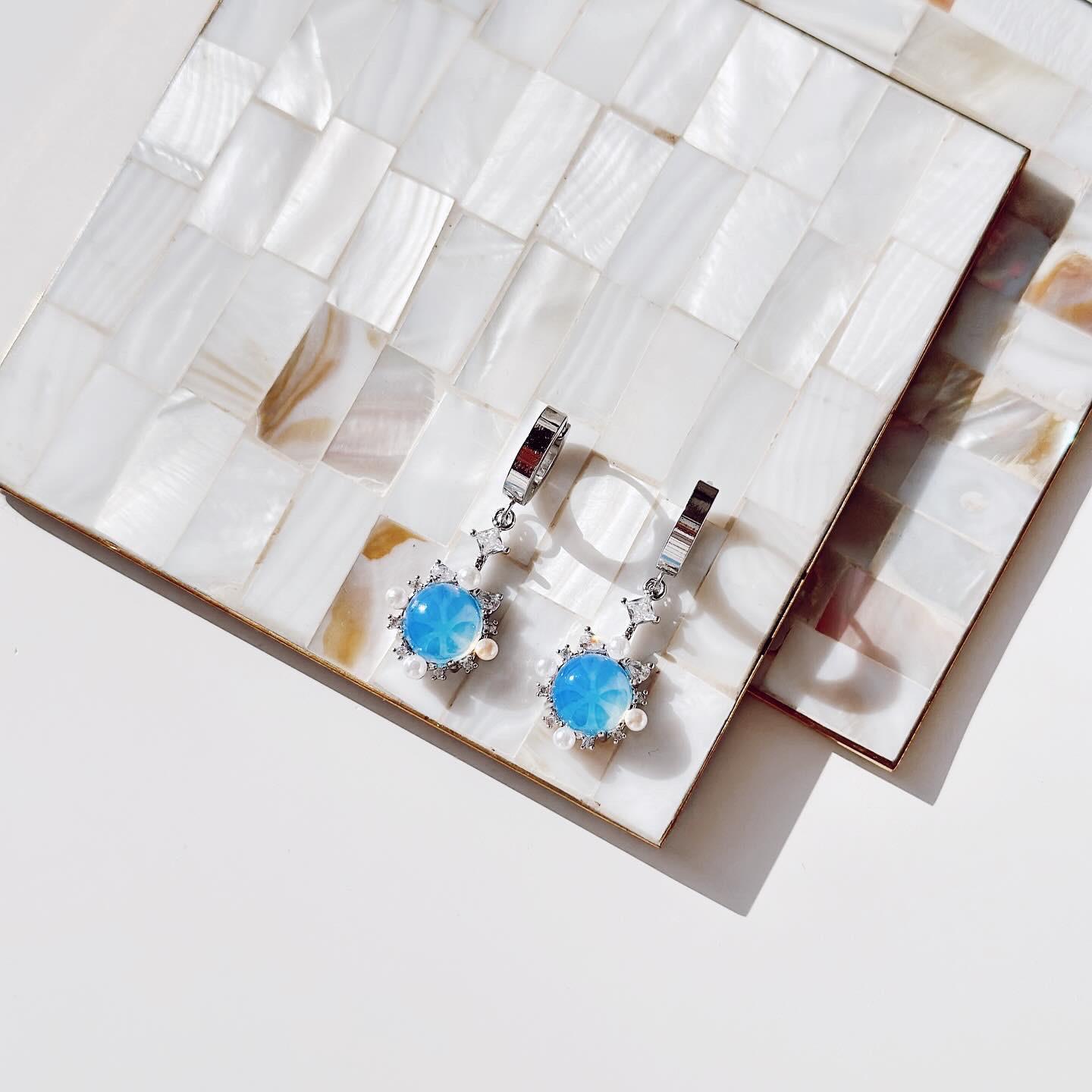 Mavi damla Çelik küpe