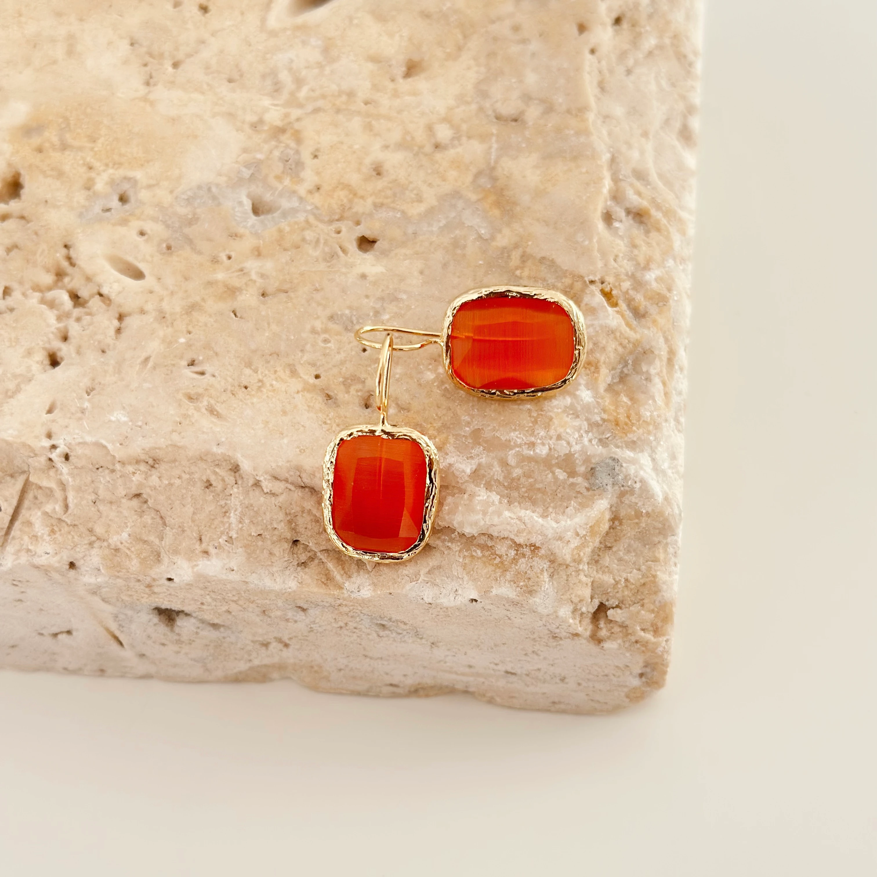 Kalsedon Drop Küpe Oranj