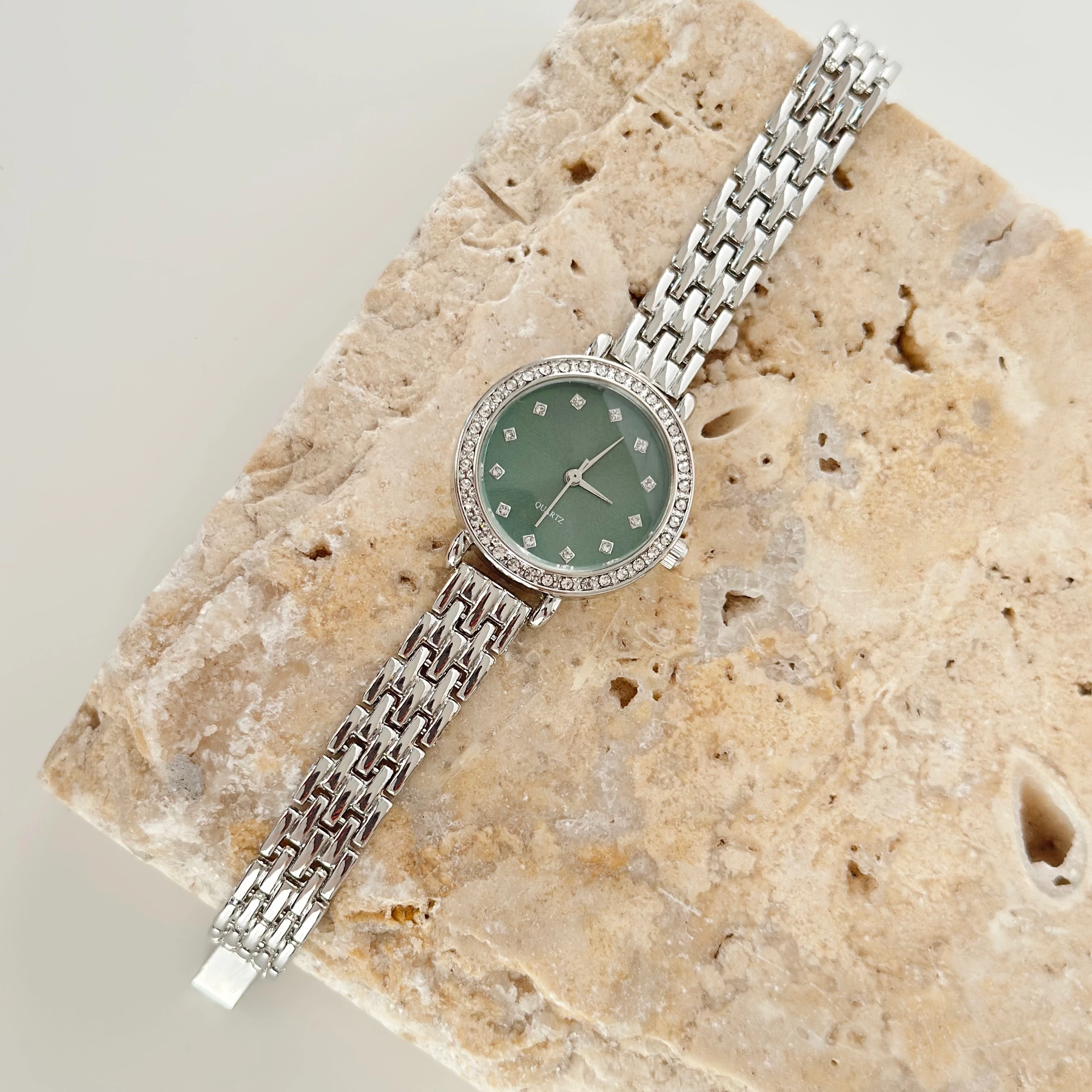 Petite Gümüş Saat Yeşil