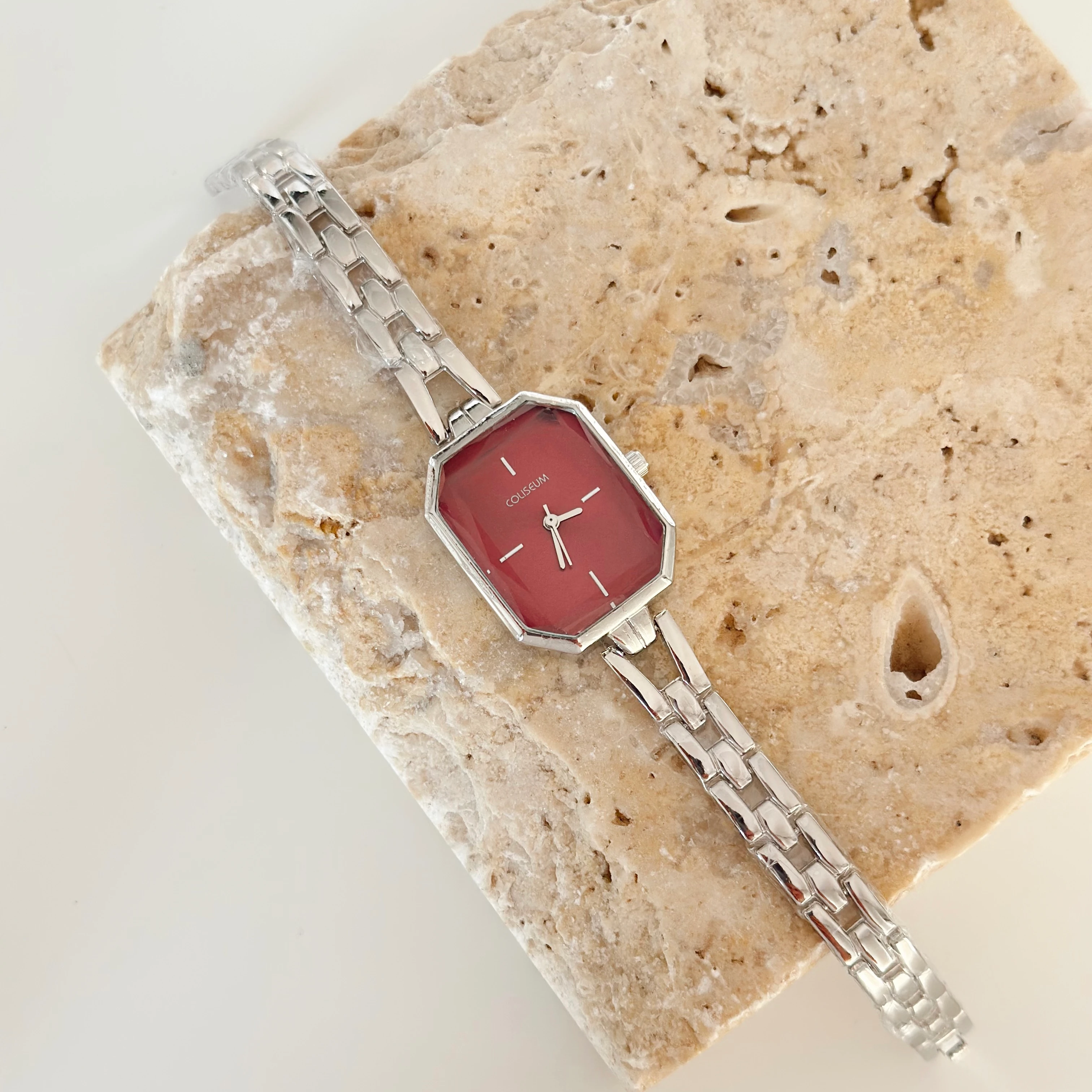 Angulaire Gümüş Saat Bordo