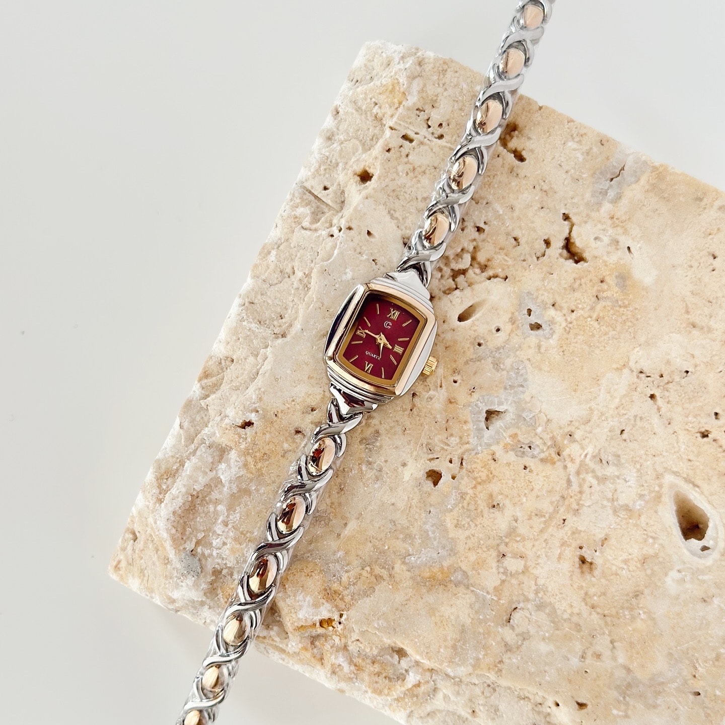 Arion Gold Gümüş Saat Bordo