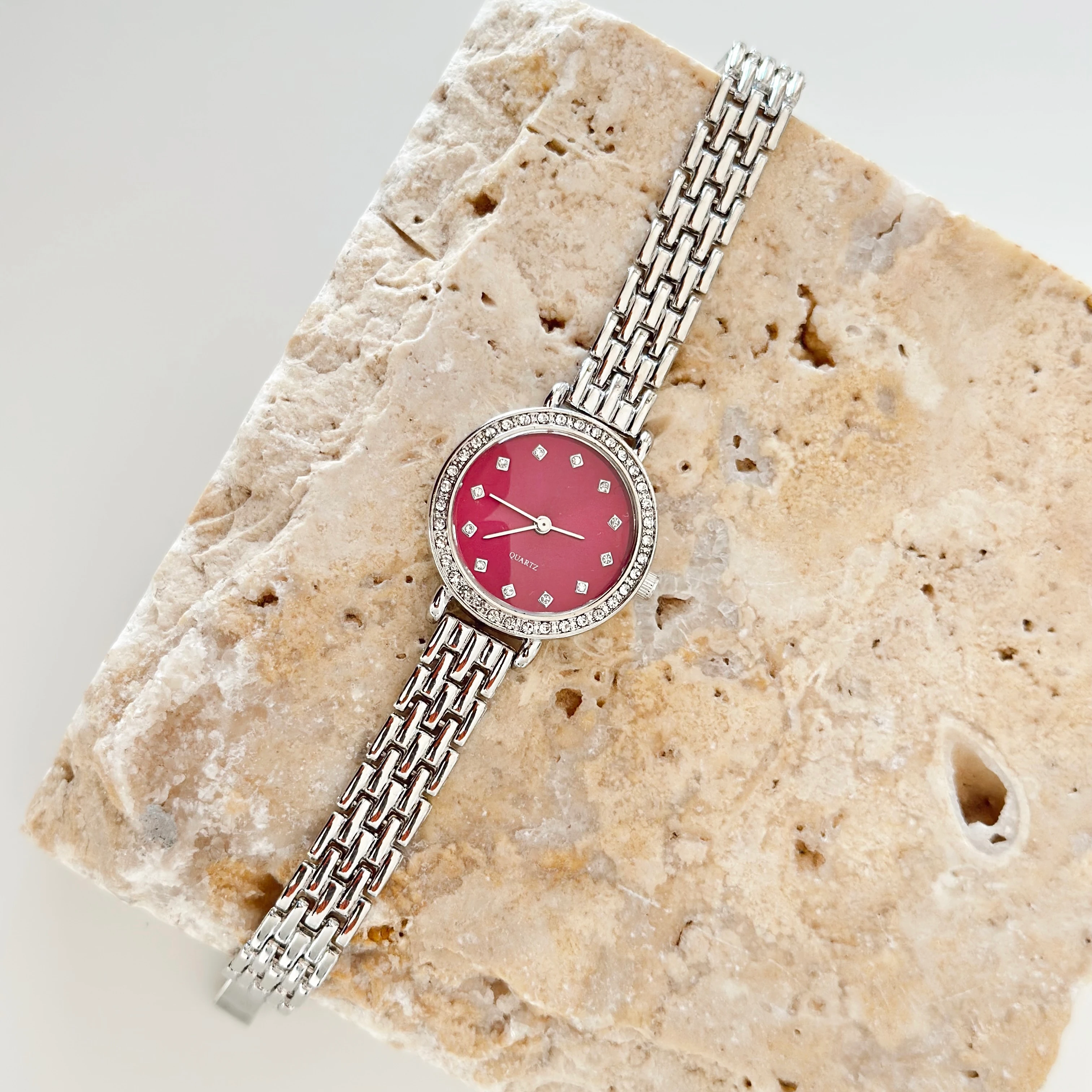 Petite Gümüş Saat Bordo