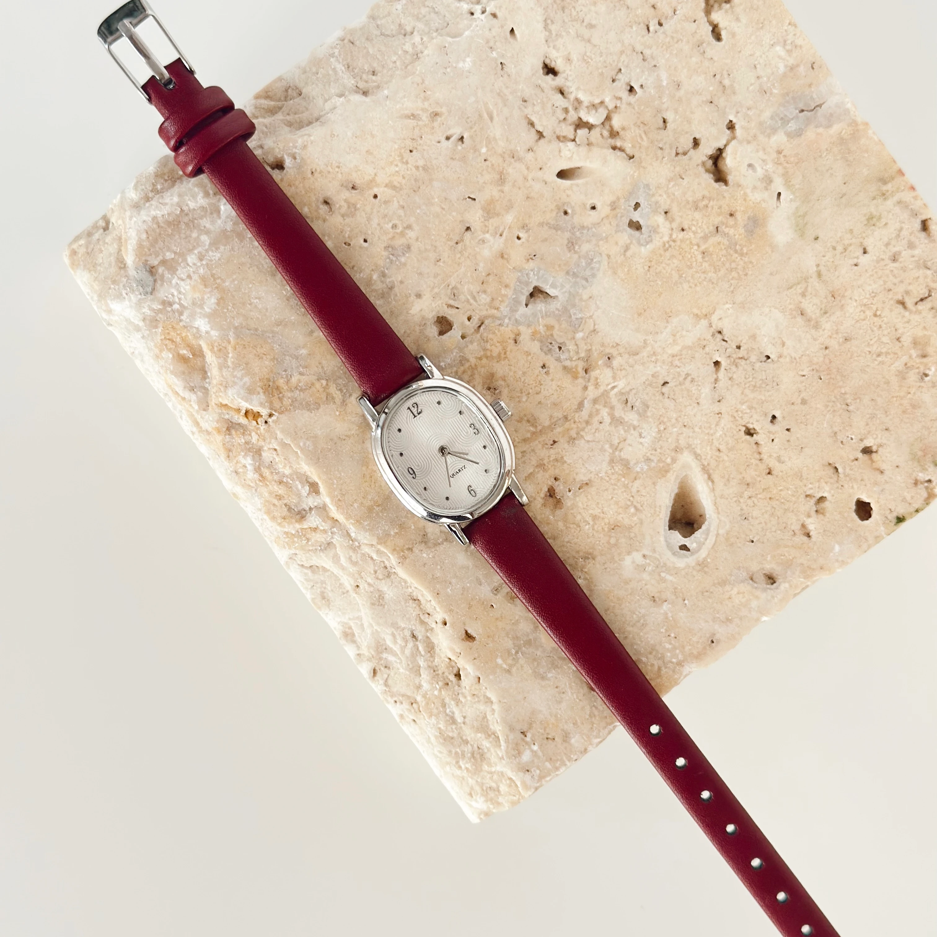 Sapphire Gümüş Bordo Kordon Saat