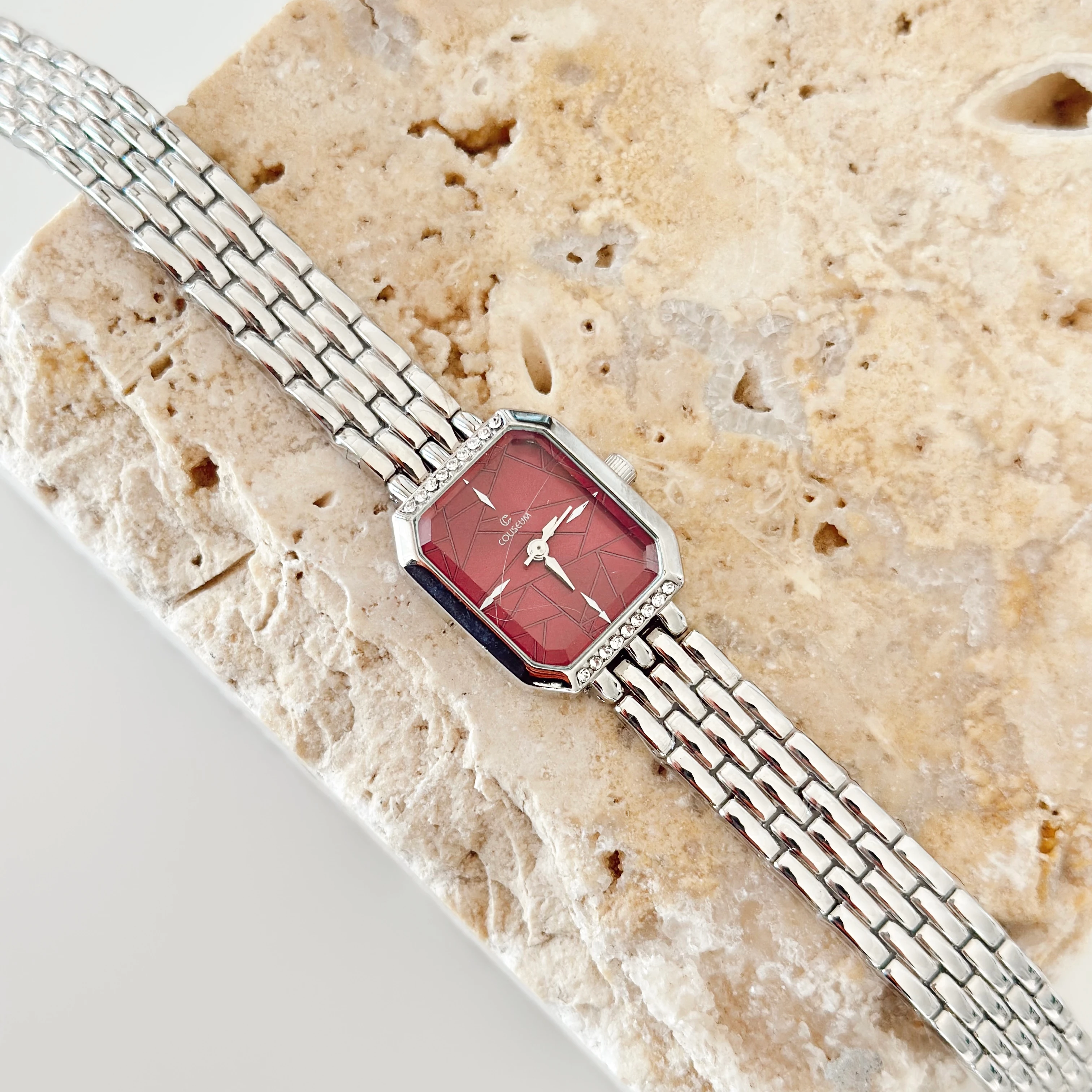 Ponctuel Gümüş Saat Bordo