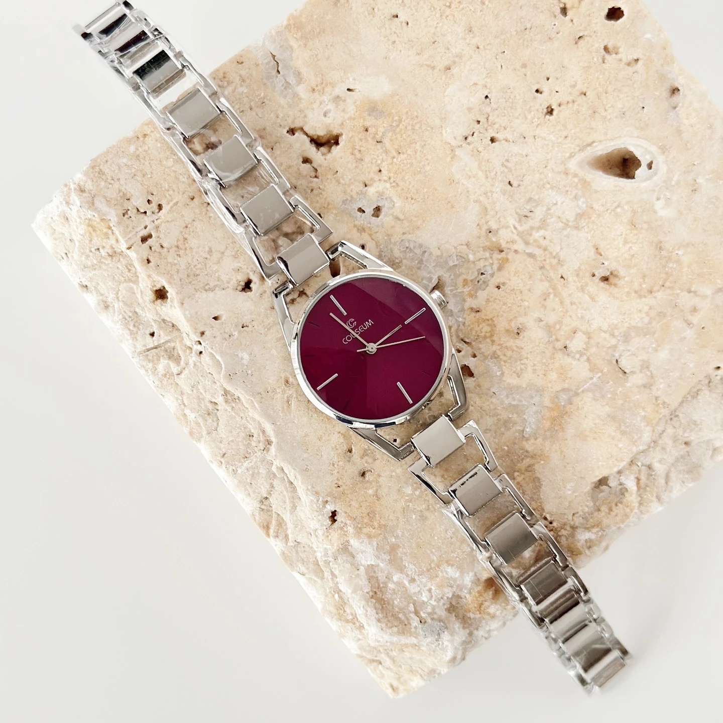 Minho Gümüş Saat Bordo