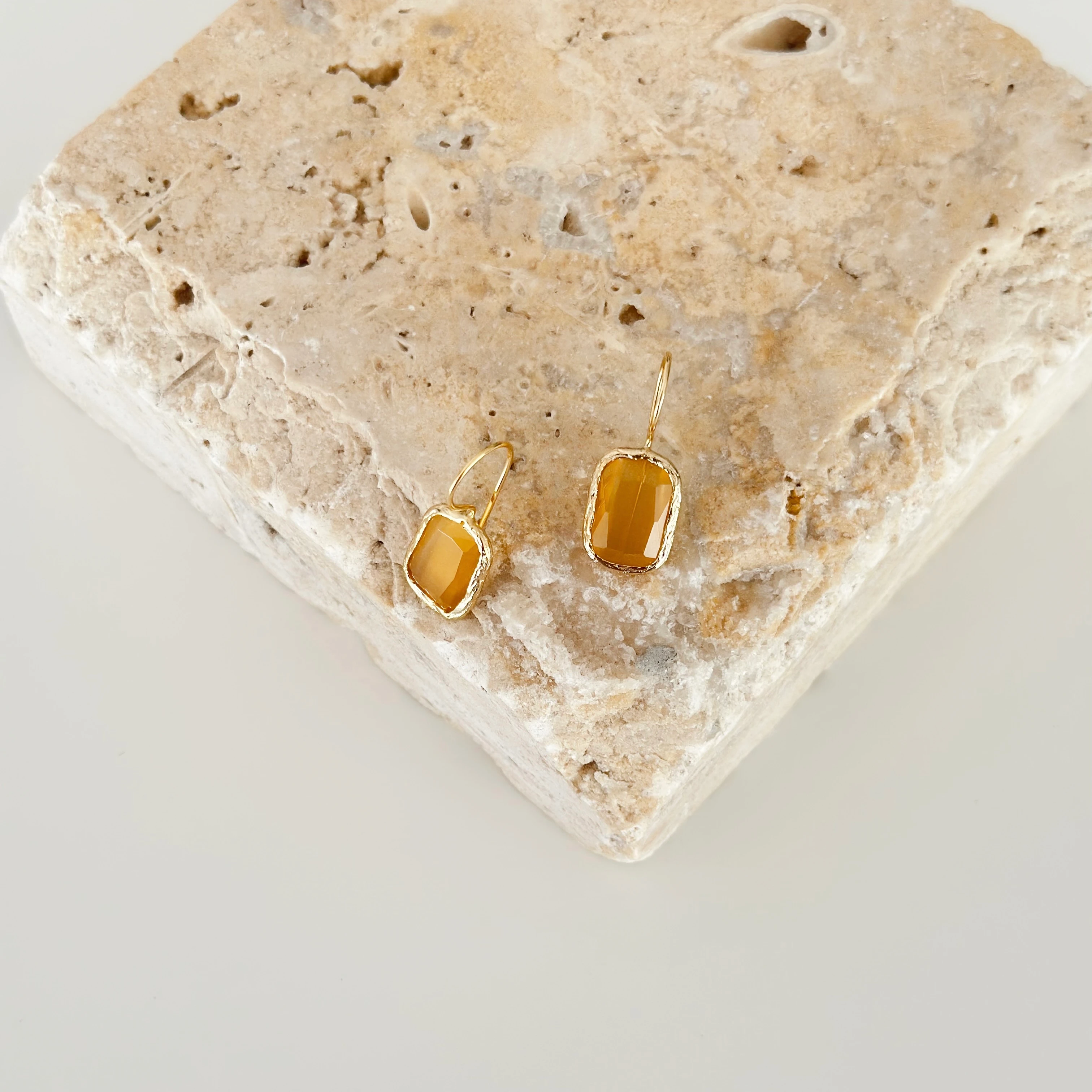 Kalsedon Drop Küpe Sarı