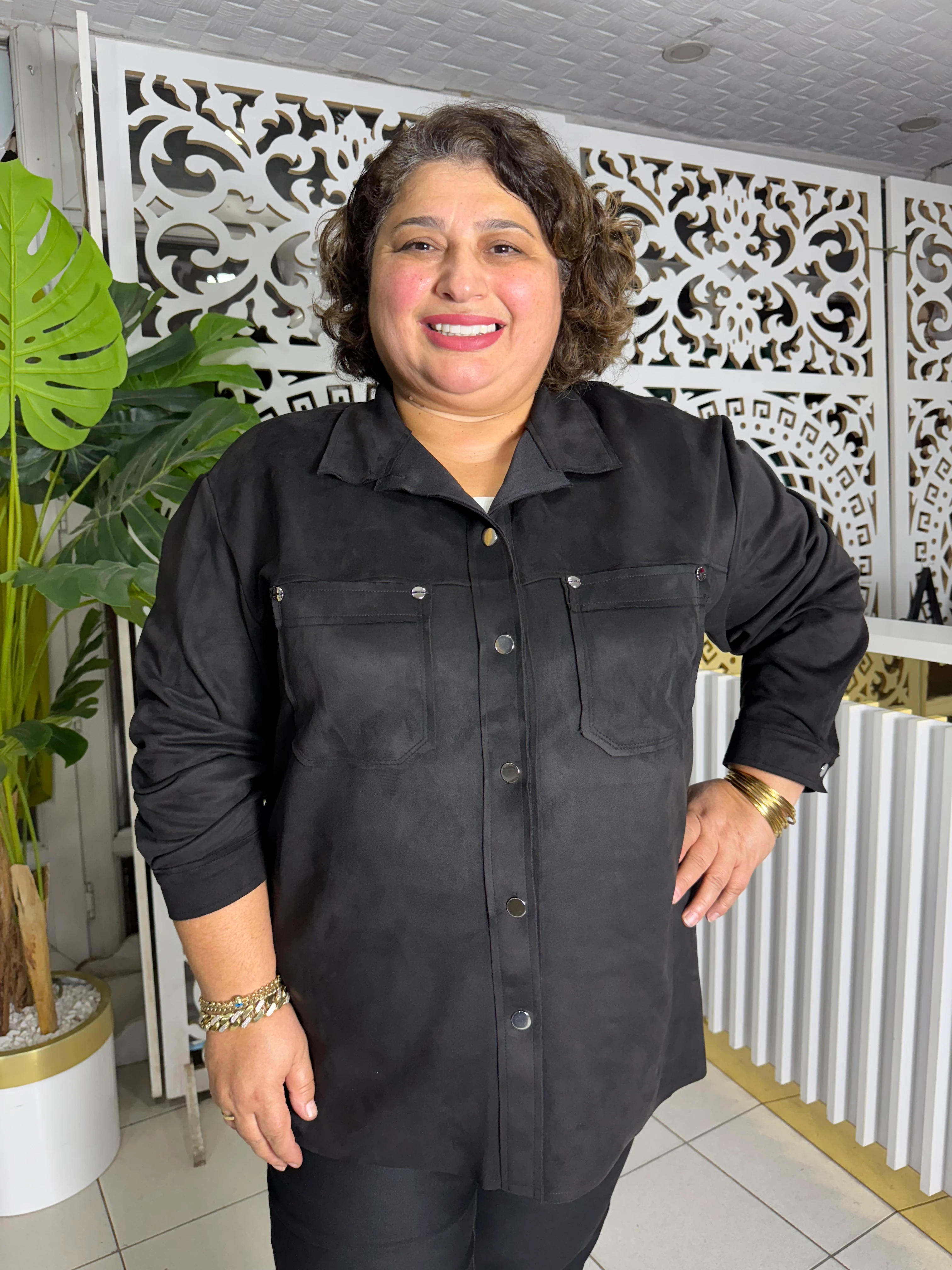 BÜYÜK BEDEN SÜET GÖMLEK - SİYAH