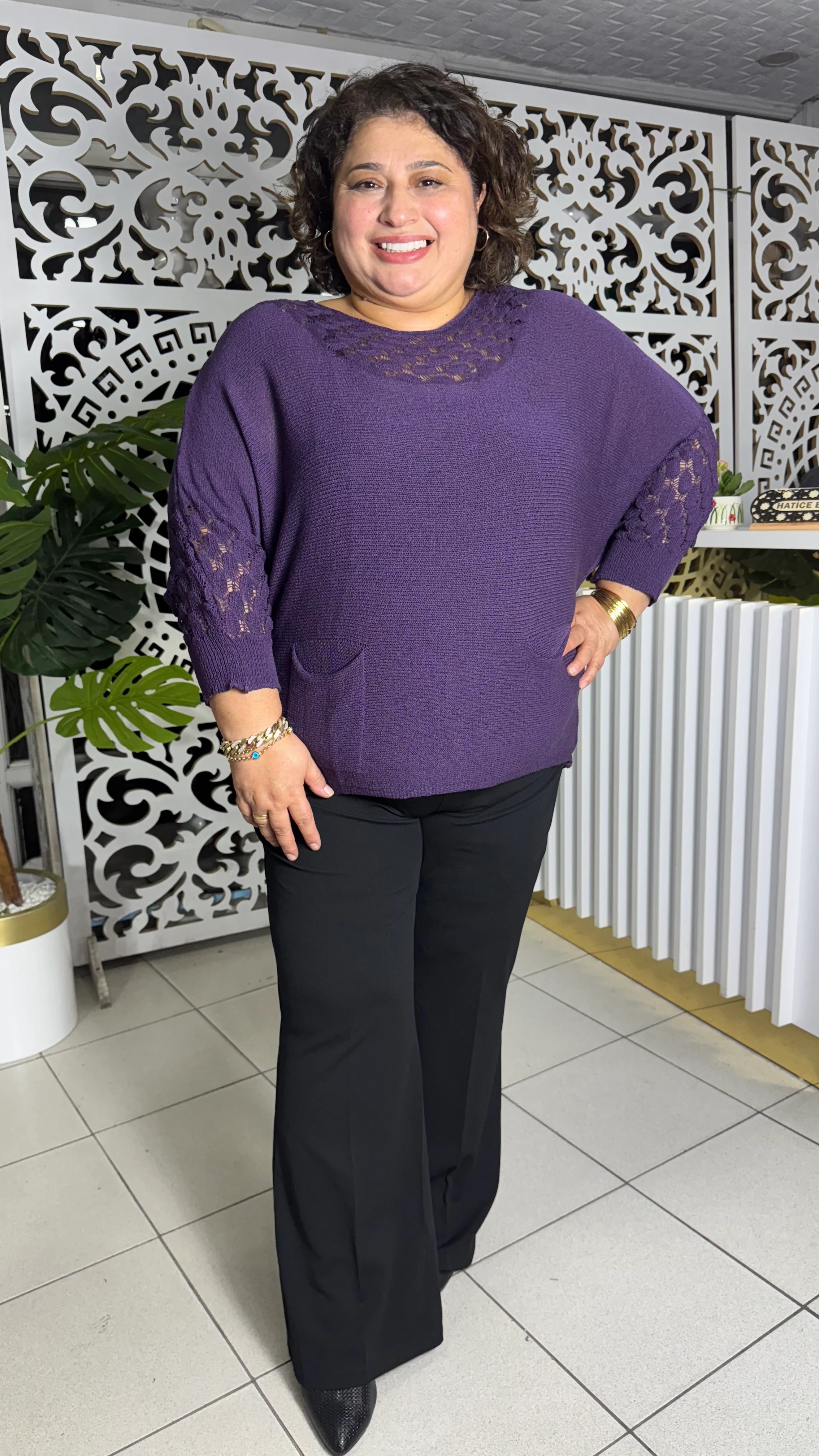 BÜYÜK BEDEN BADEM MODEL MERSERİZE TRİKO - MOR