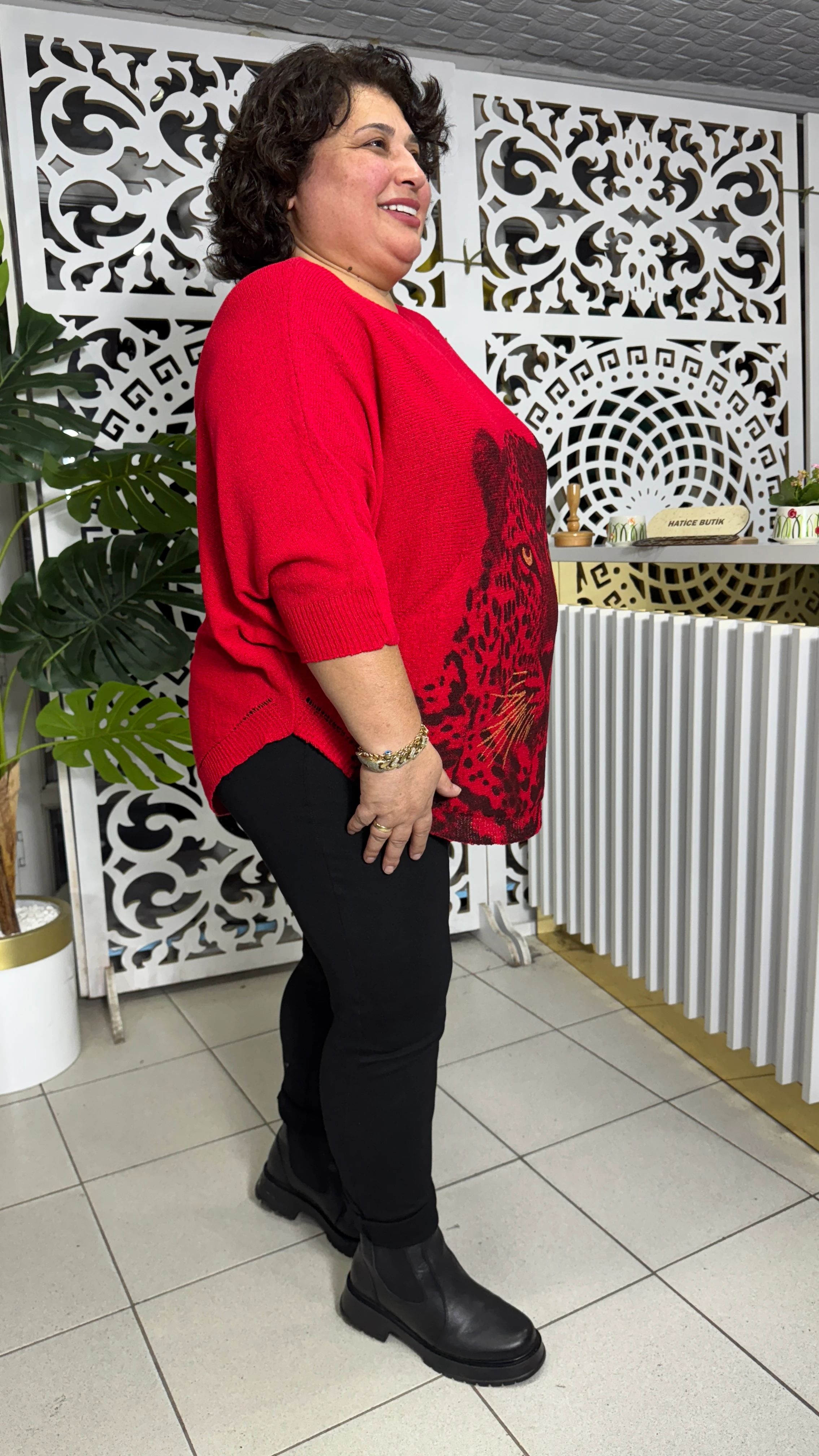 BÜYÜK BEDEN KAPLAN FİGÜRLÜ MERSERİZE TRİKO