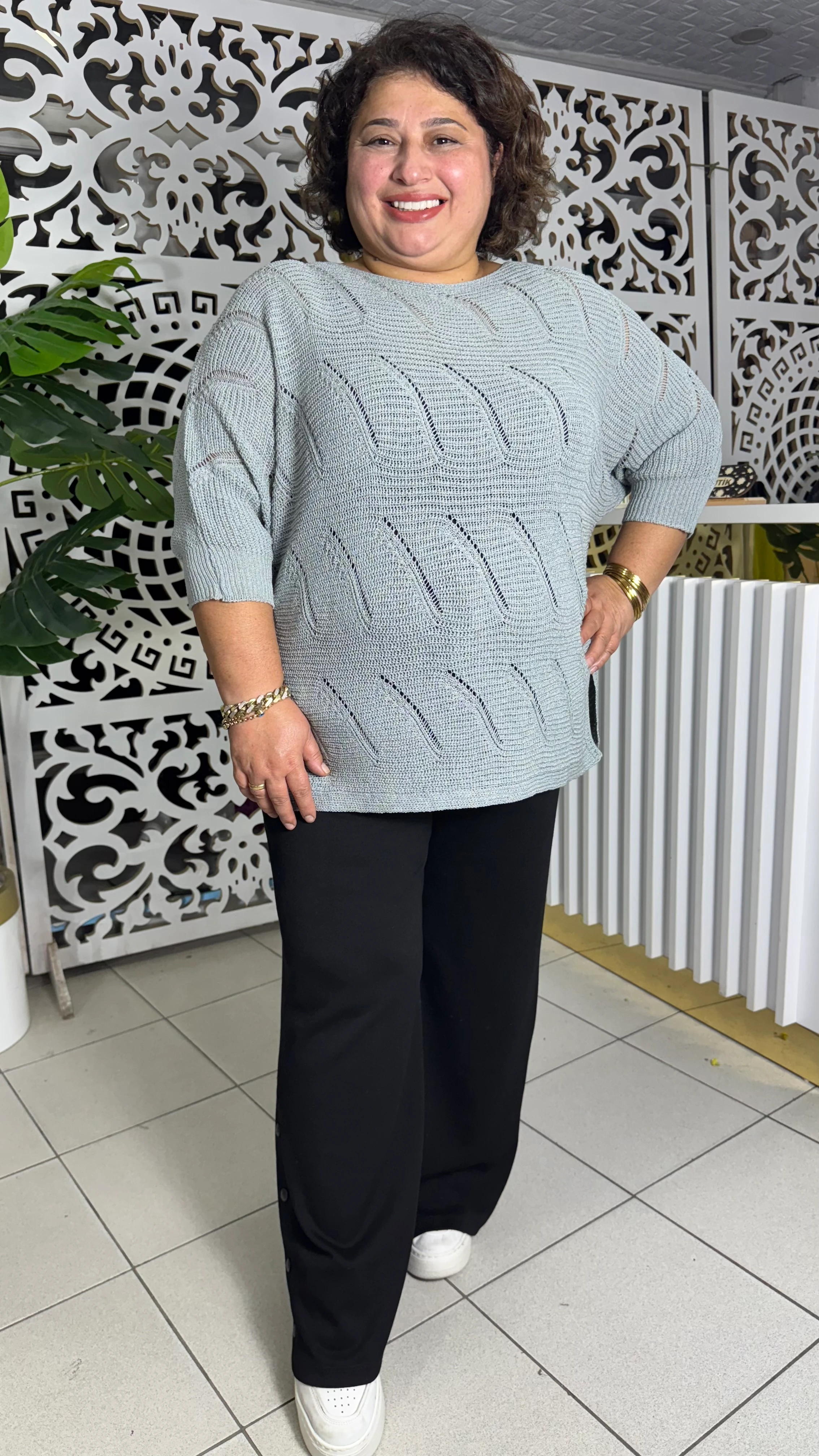 BÜYÜK BEDEN MERSERİZE DALGA DESEN TRİKO - GRİ