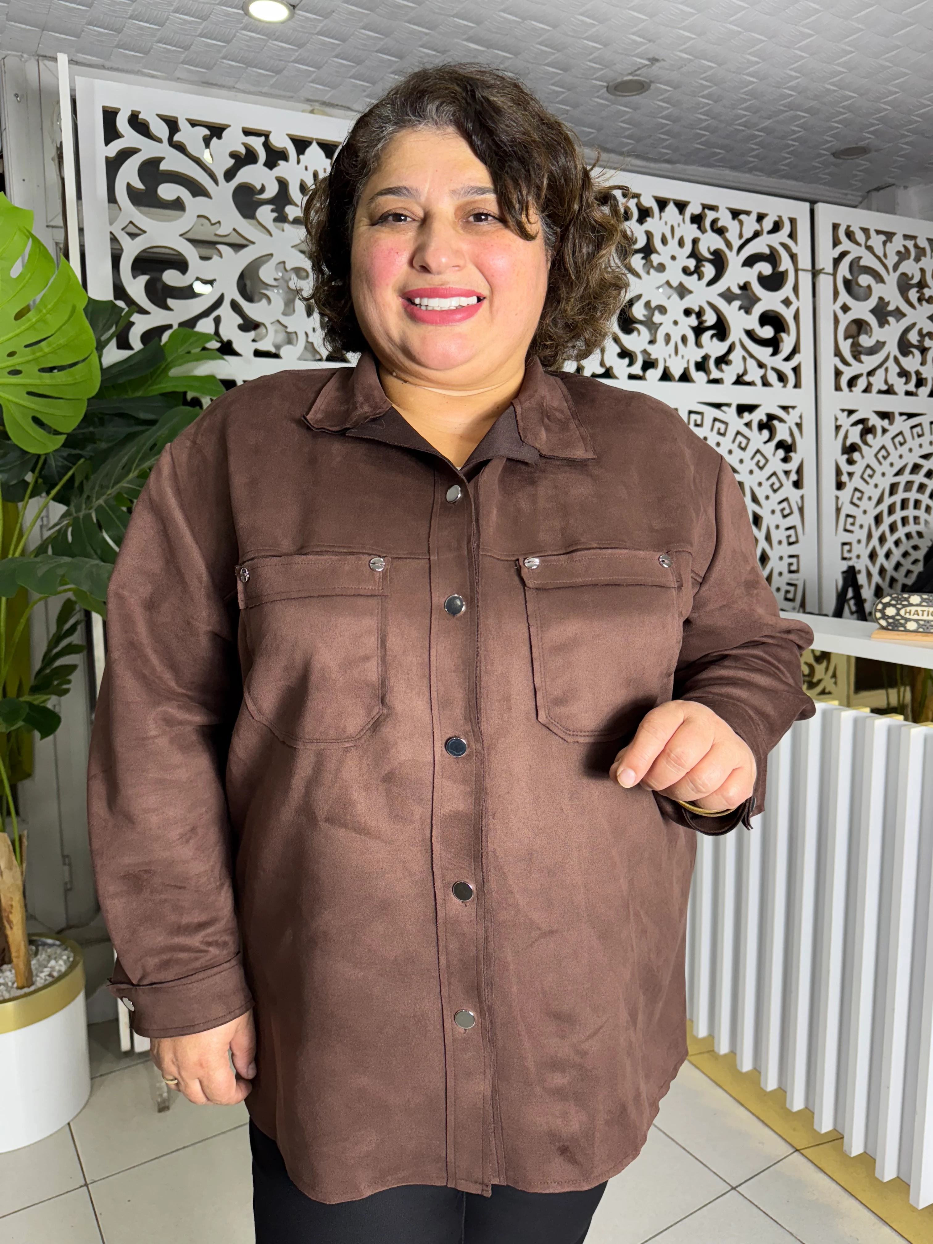 BÜYÜK BEDEN SÜET GÖMLEK - KAHVERENGİ