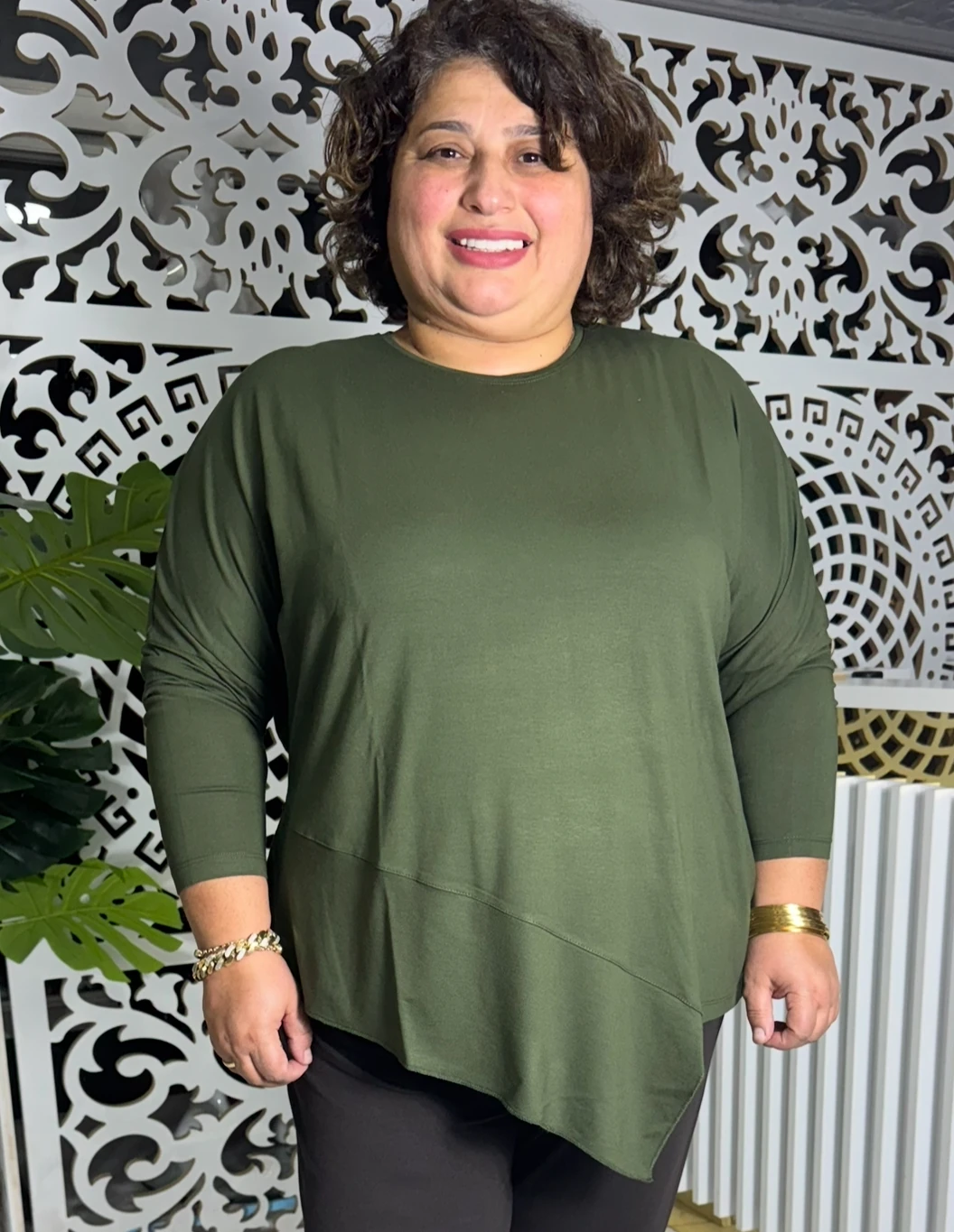 BÜYÜK BEDEN UZUN KOL MENDİL MODEL PENYE - HAKİ