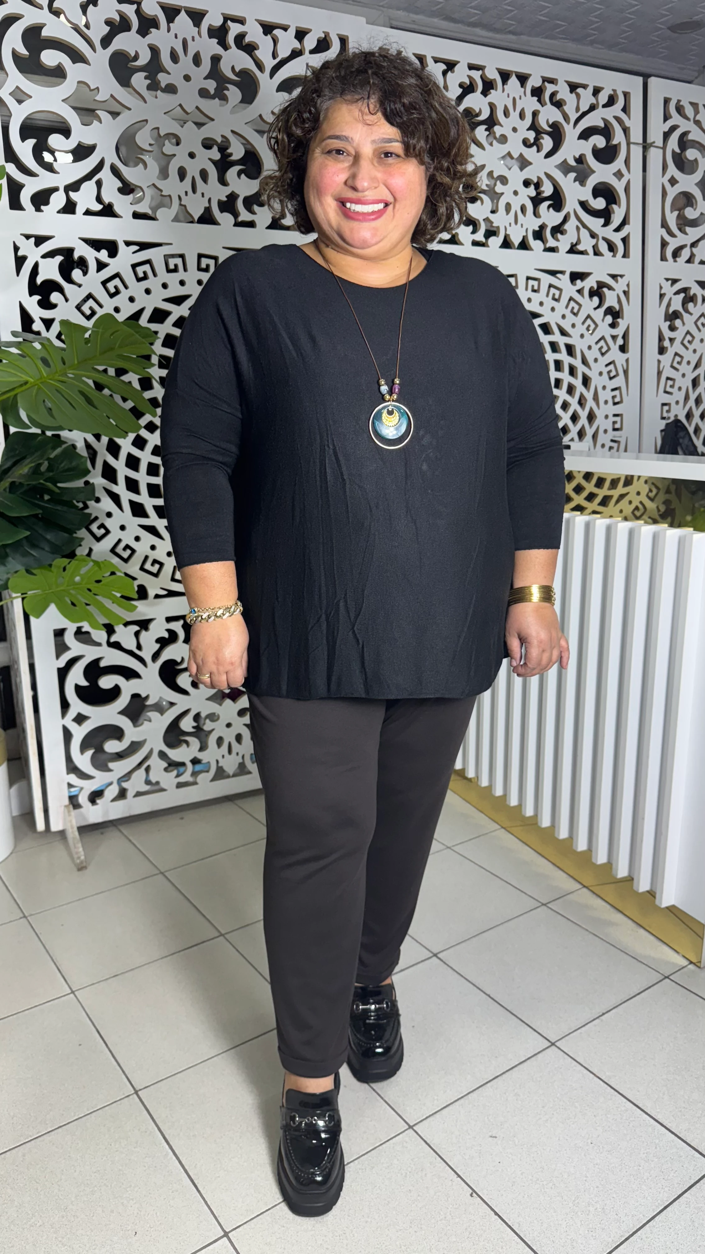 İTALYAN BÜYÜK BEDEN KOLYELİ ANGORA KAZAK - SİYAH