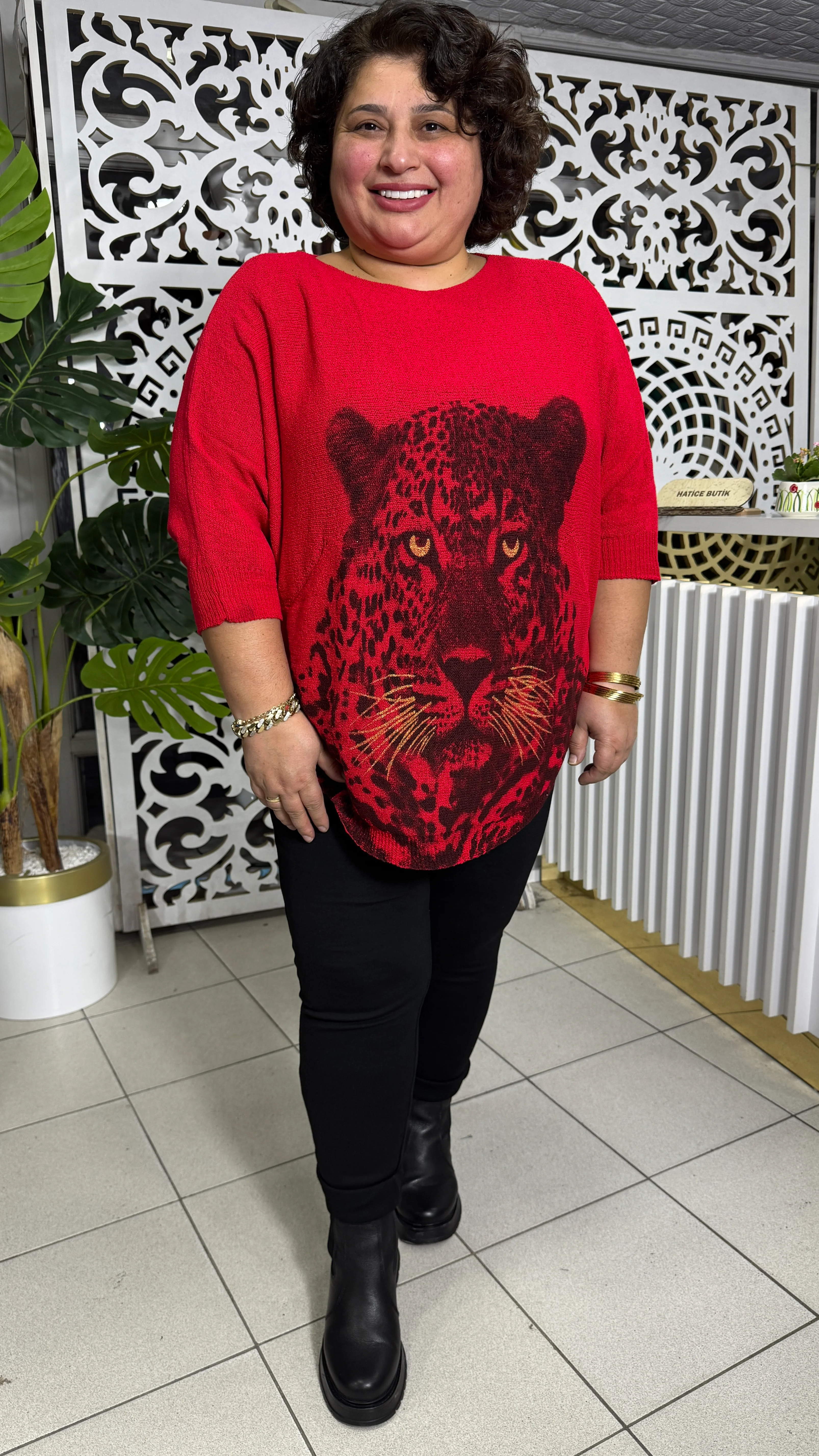 BÜYÜK BEDEN KAPLAN FİGÜRLÜ MERSERİZE TRİKO