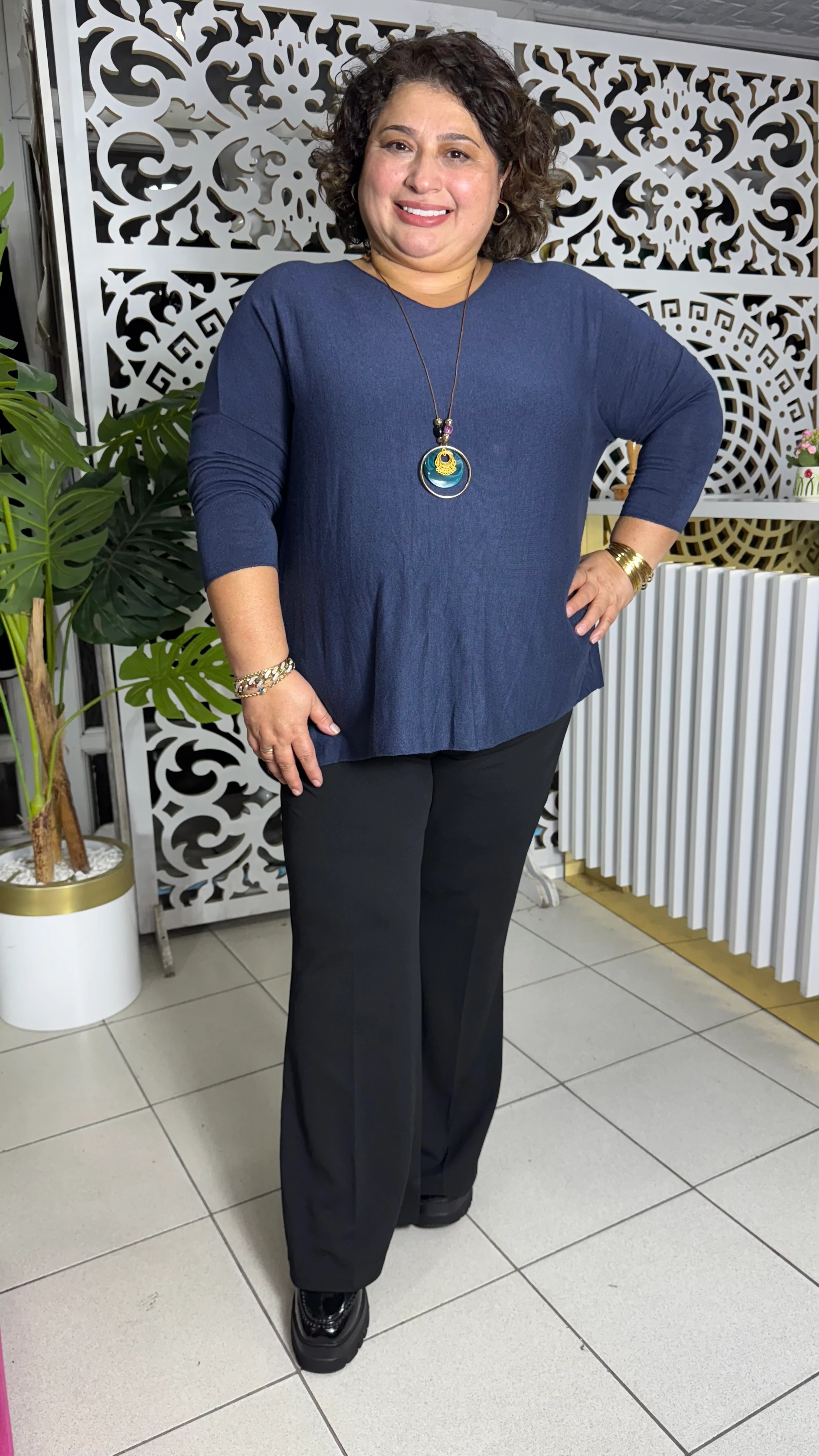 İTALYAN BÜYÜK BEDEN KOLYELİ ANGORA KAZAK - LACİVERT