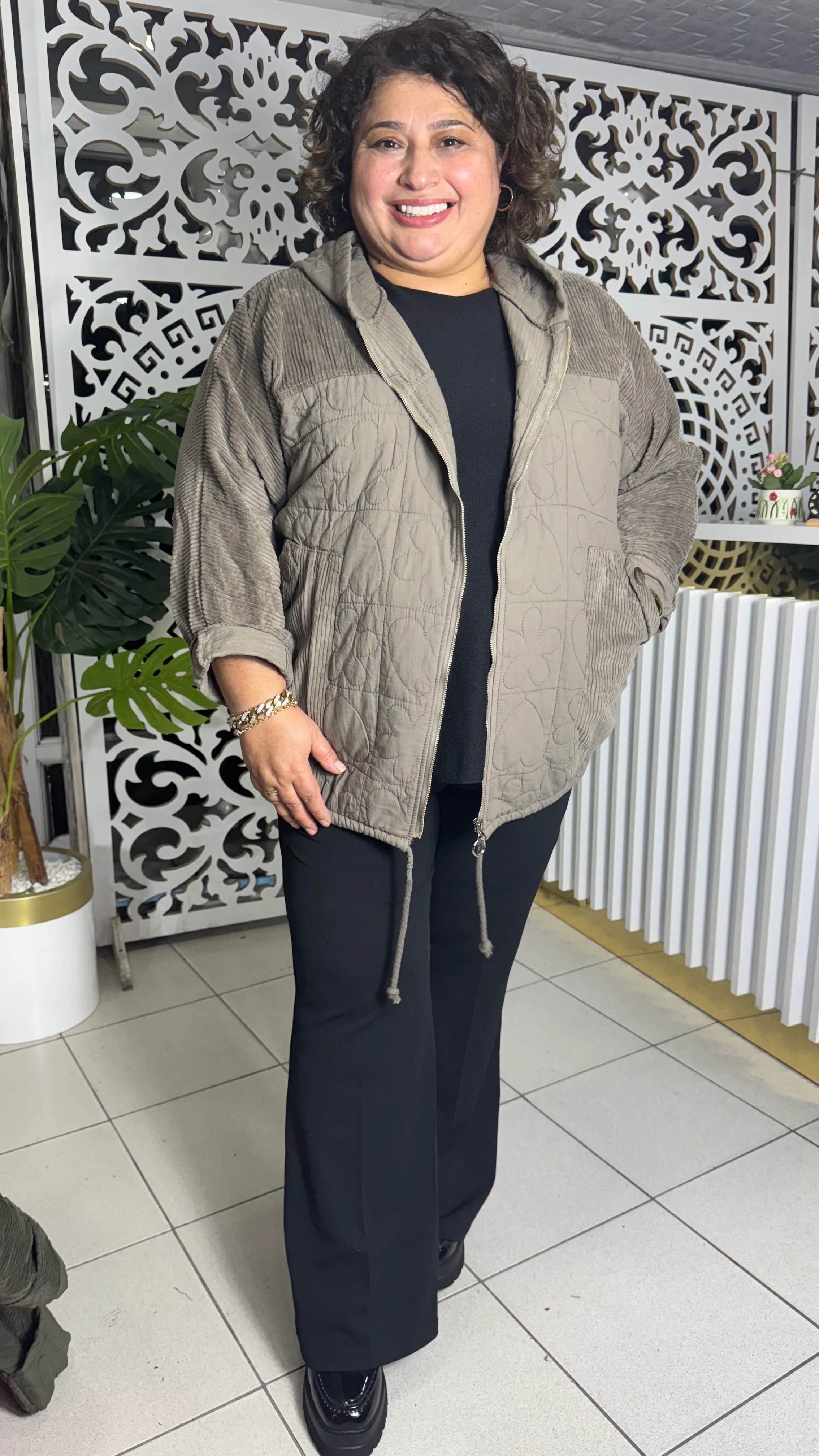 BÜYÜK BEDEN İTALYAN KADİFE DETAYLI KAPİTONE MONT - VİZON