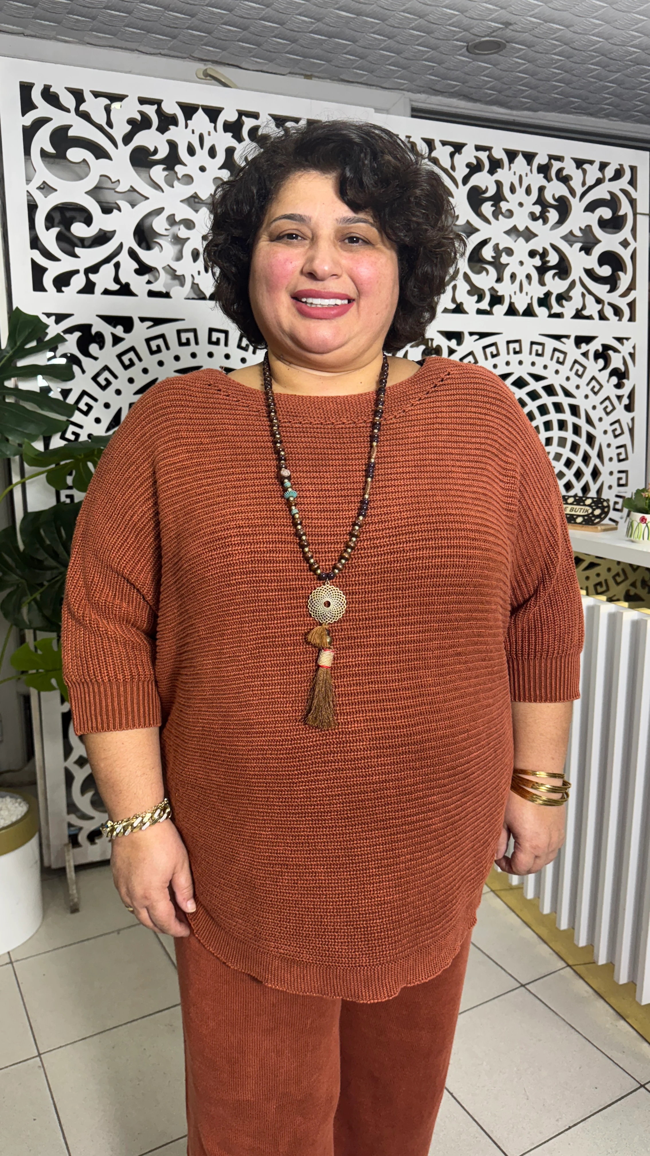 BÜYÜK BEDEN PAMUK YIKAMA TRİKO TUNİK - TARÇIN RENGİ