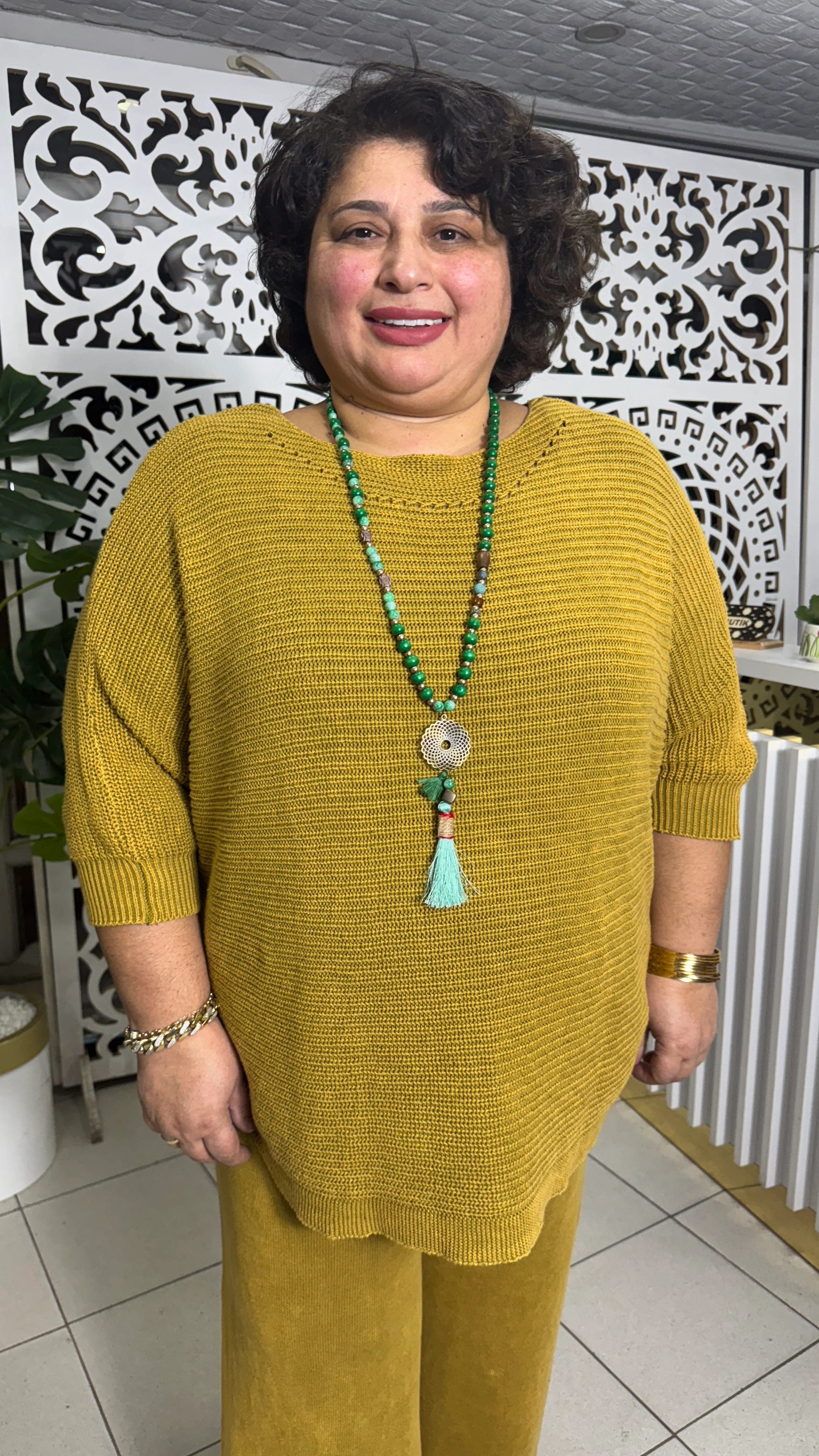 BÜYÜK BEDEN PAMUK YIKAMA TRİKO TUNİK - HARDAL SARISI