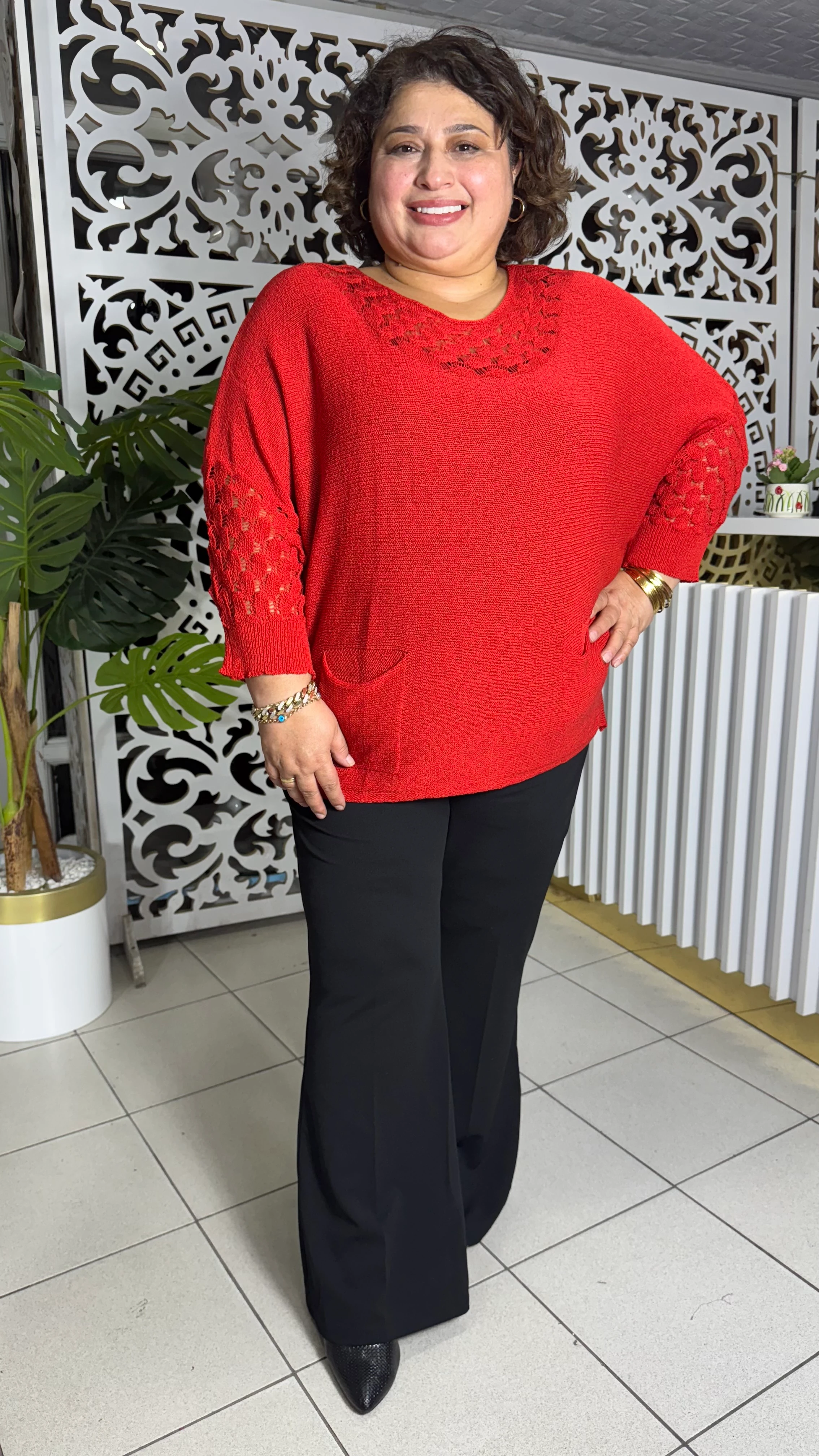 BÜYÜK BEDEN BADEM MODEL MERSERİZE TRİKO - KIRMIZI