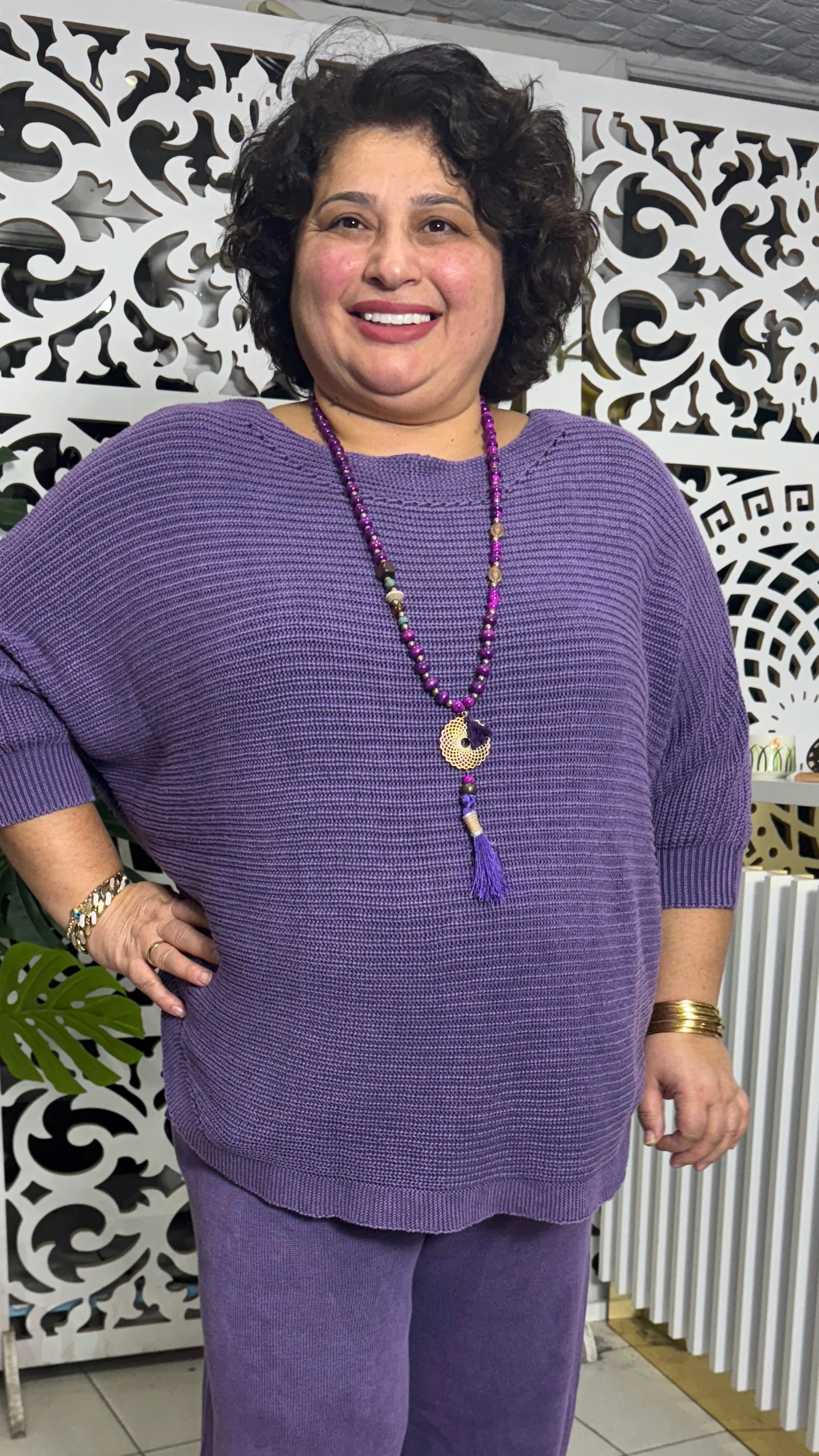 BÜYÜK BEDEN PAMUK YIKAMA TRİKO TUNİK - MOR