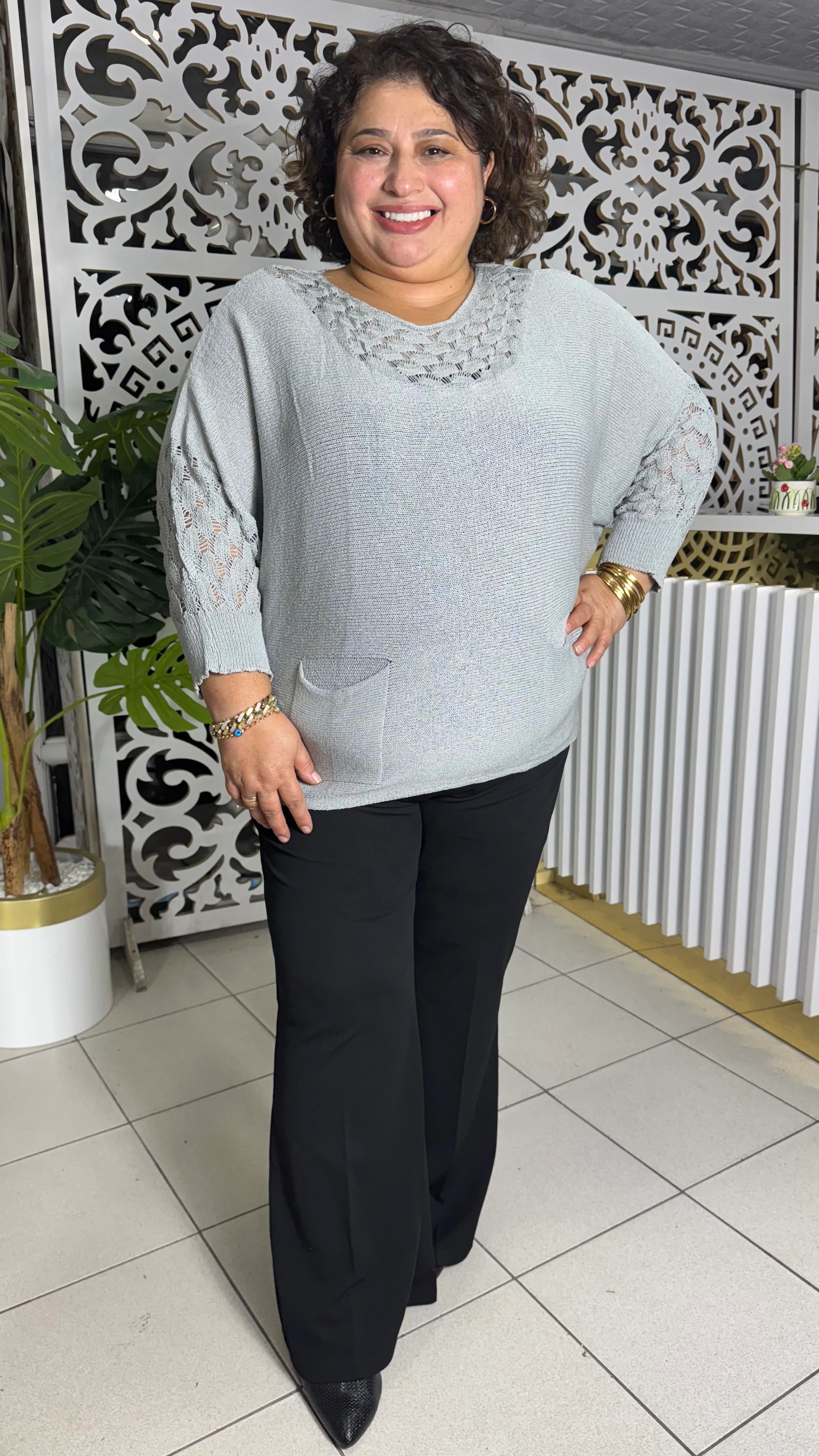 BÜYÜK BEDEN BADEM MODEL MERSERİZE TRİKO - GRİ