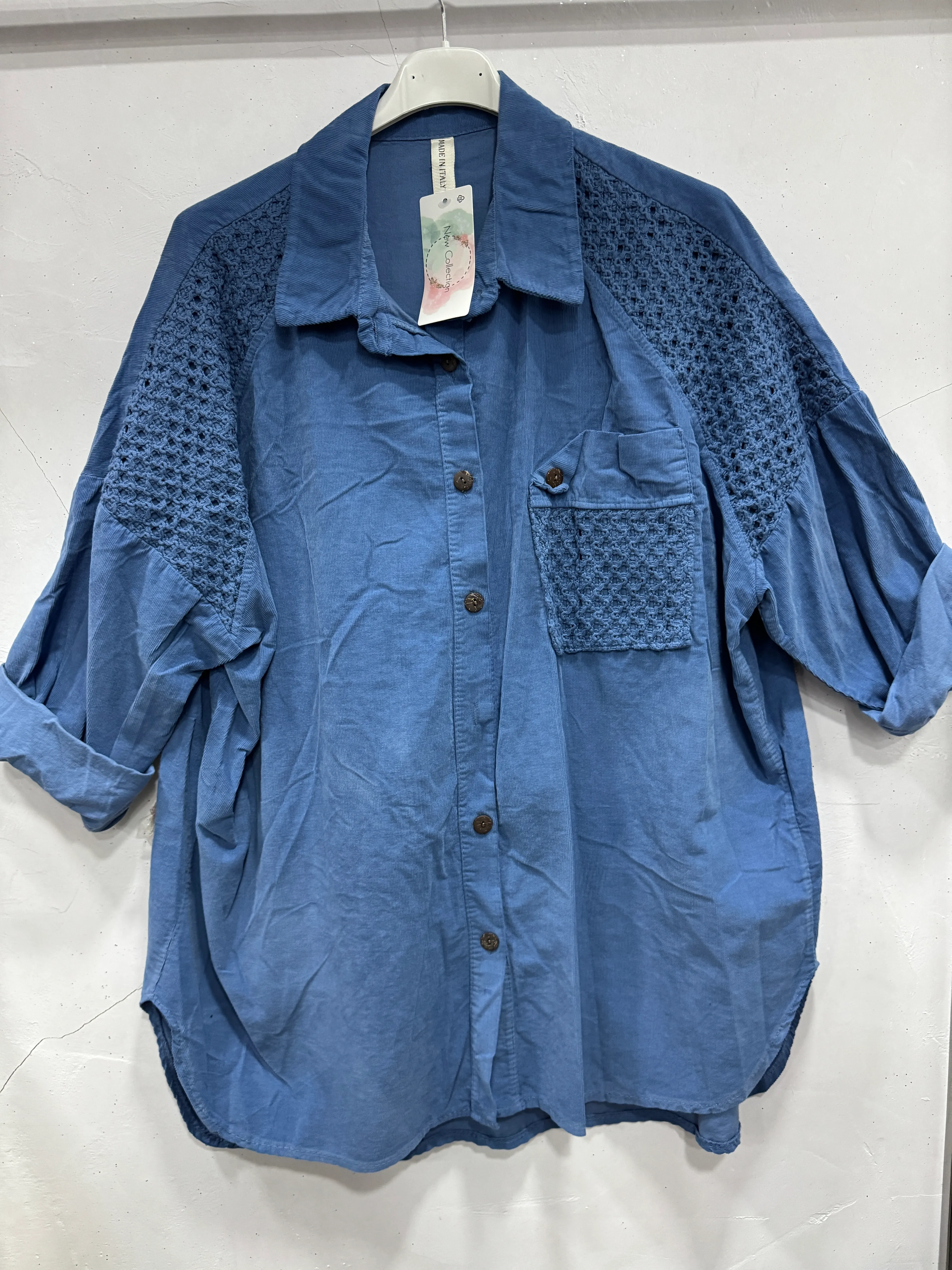 BÜYÜK BEDEN İTALYAN KADİFE GÖMLEK - MAVİ