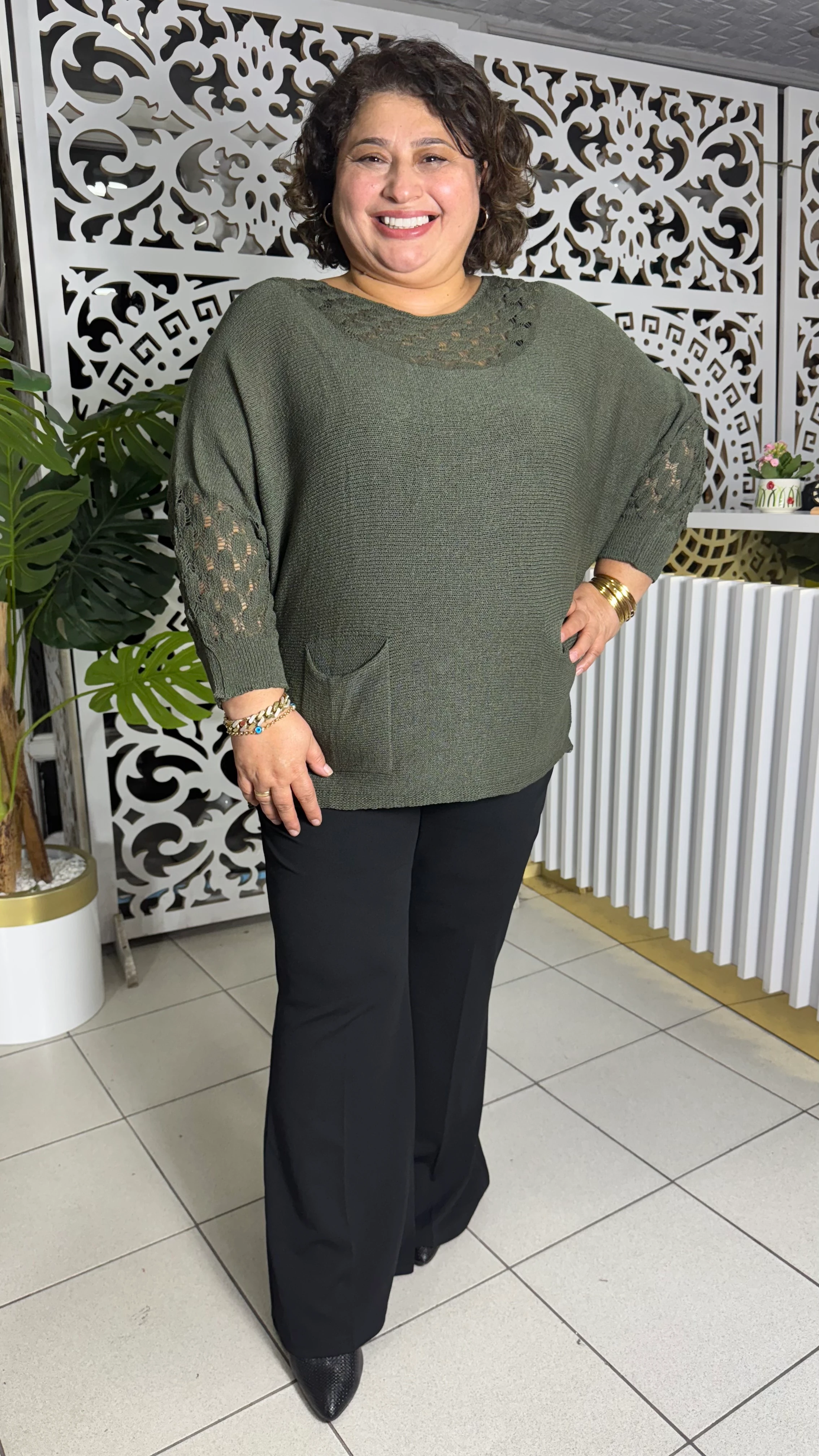 BÜYÜK BEDEN BADEM MODEL MERSERİZE TRİKO - HAKİ