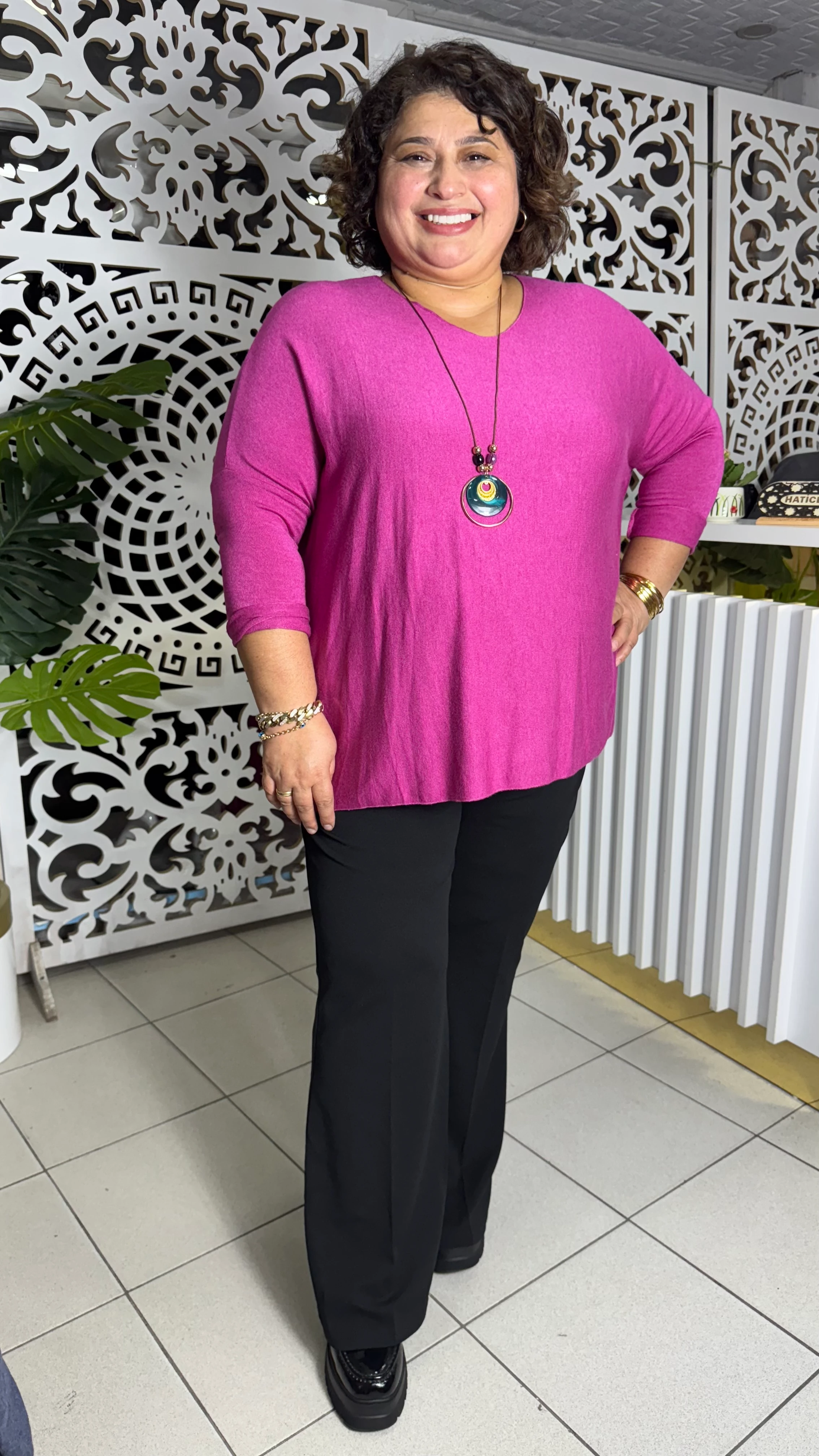 İTALYAN BÜYÜK BEDEN KOLYELİ ANGORA KAZAK - FUŞYA