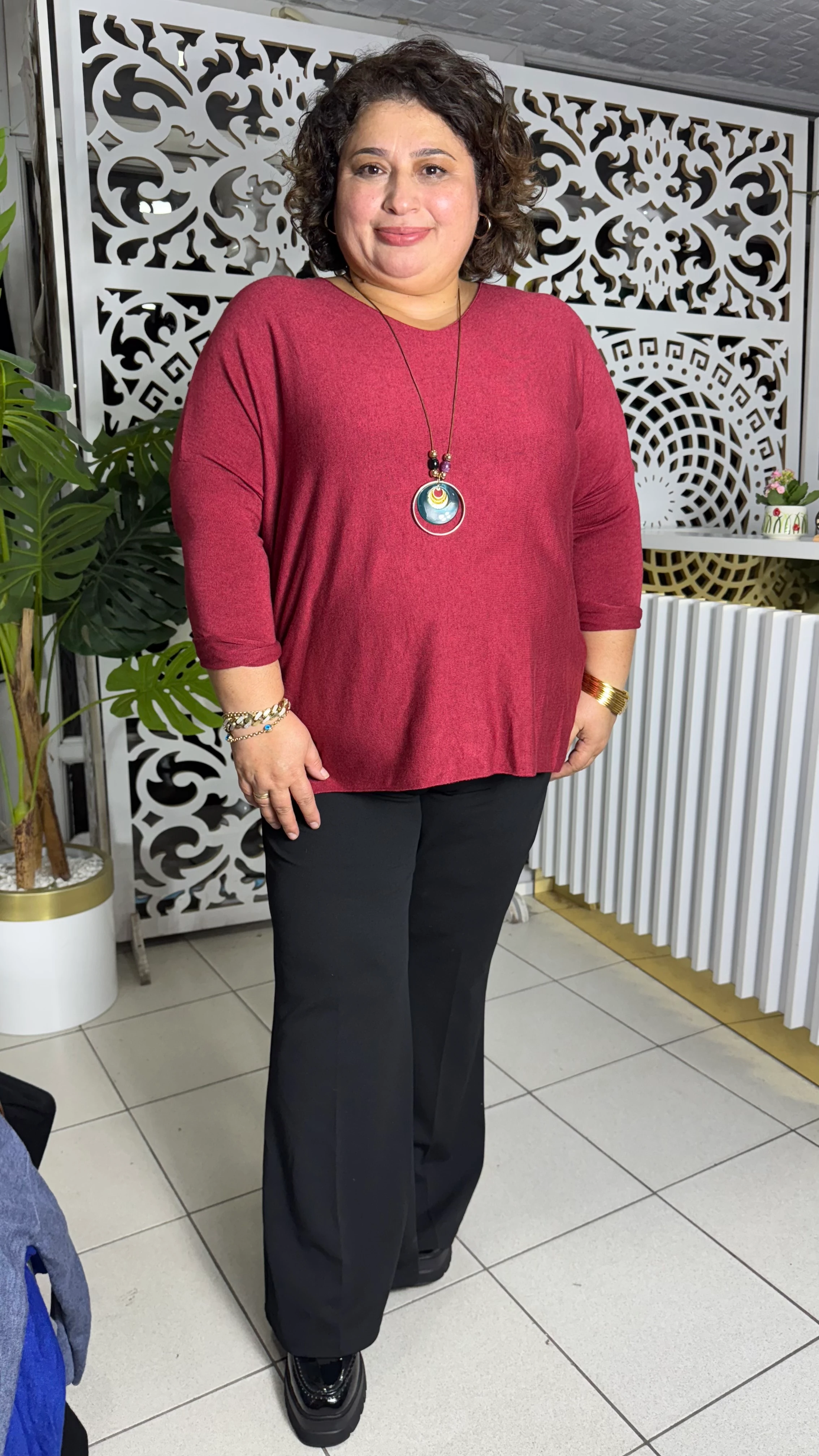 İTALYAN BÜYÜK BEDEN KOLYELİ ANGORA KAZAK - BORDO