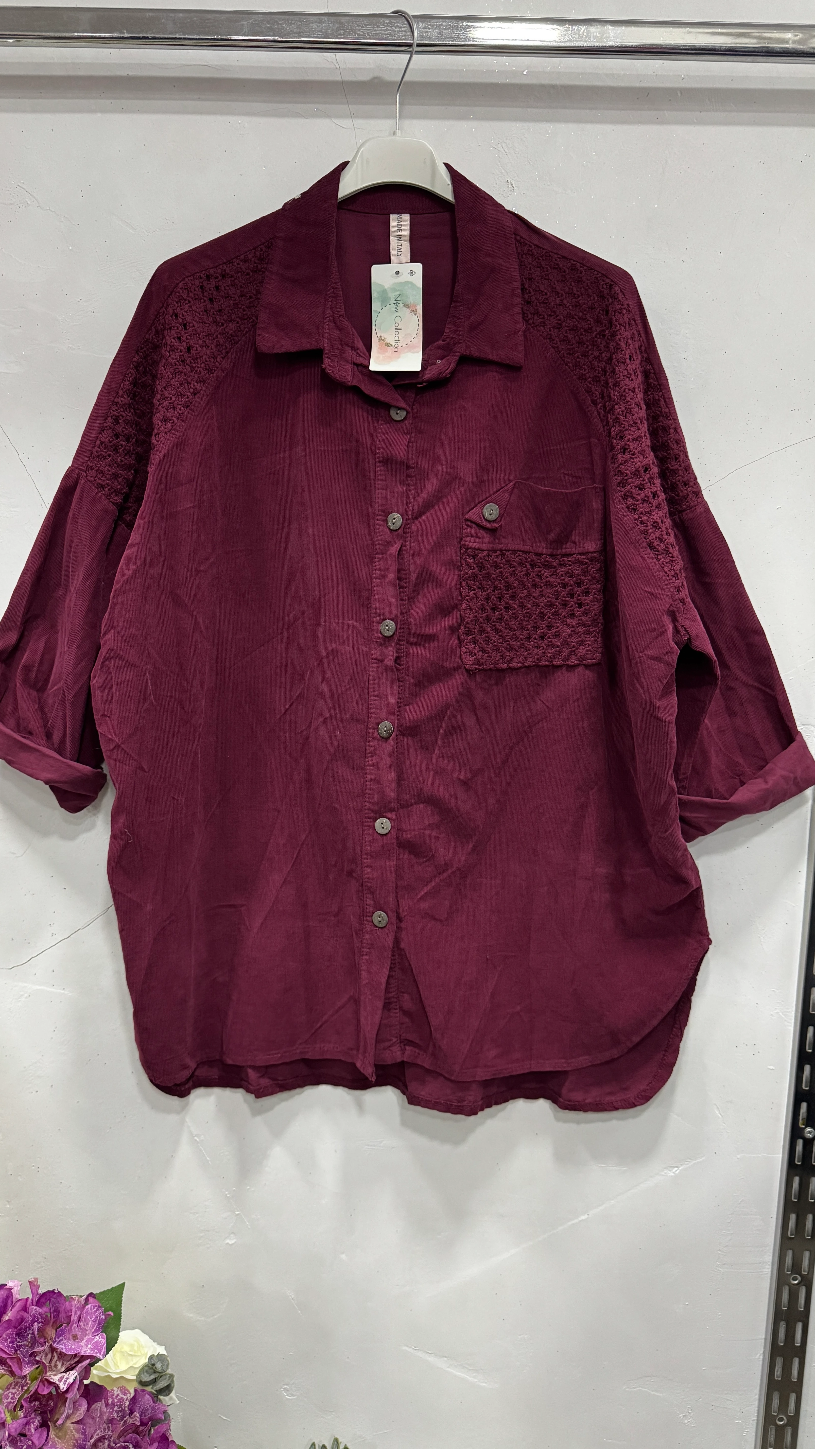 BÜYÜK BEDEN İTALYAN KADİFE GÖMLEK - BORDO