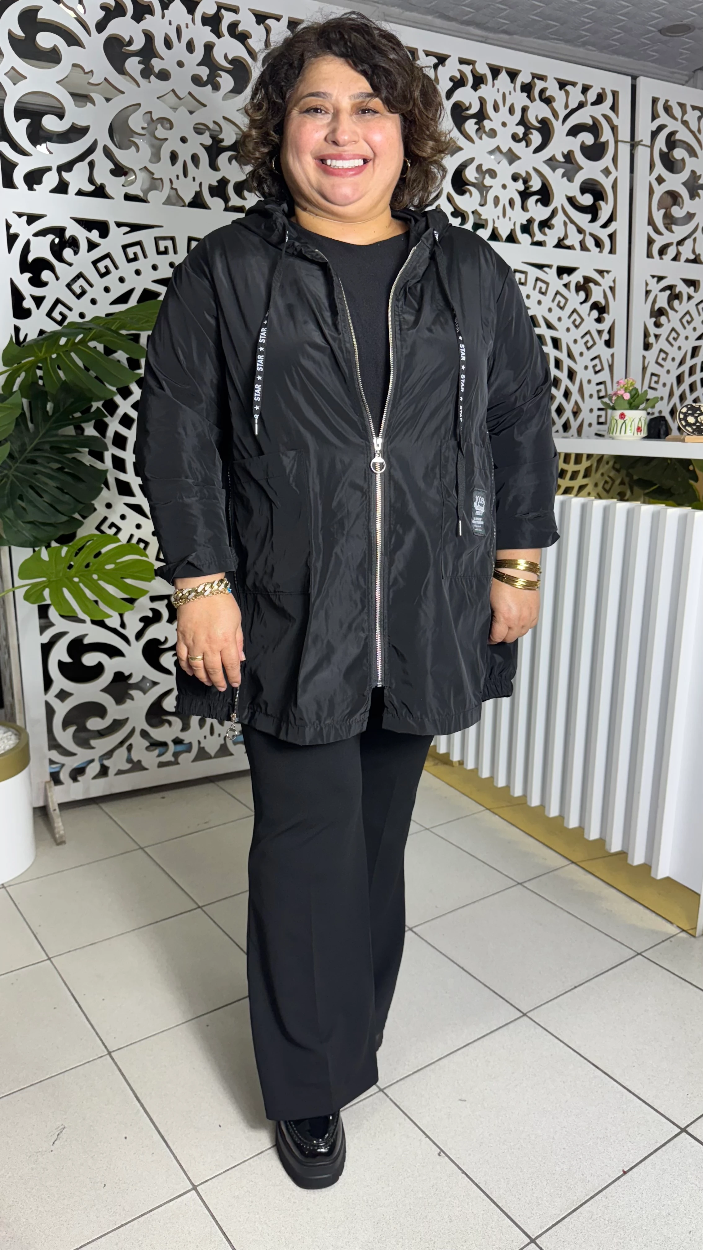 BÜYÜK BEDEN İTALYAN RÜZGARLIK YAĞMURLUK - SİYAH