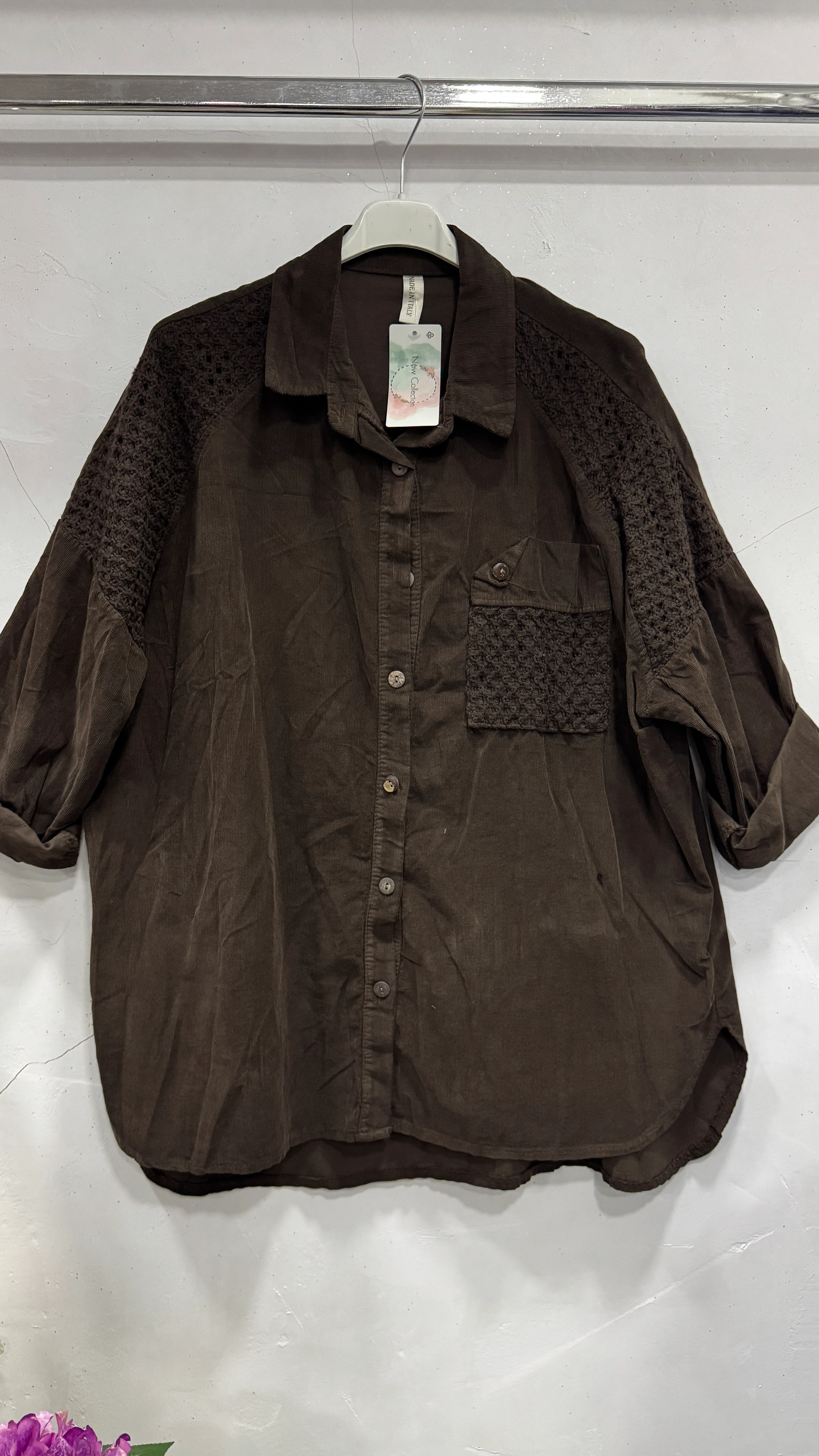 BÜYÜK BEDEN İTALYAN KADİFE GÖMLEK - ACI KAHVE