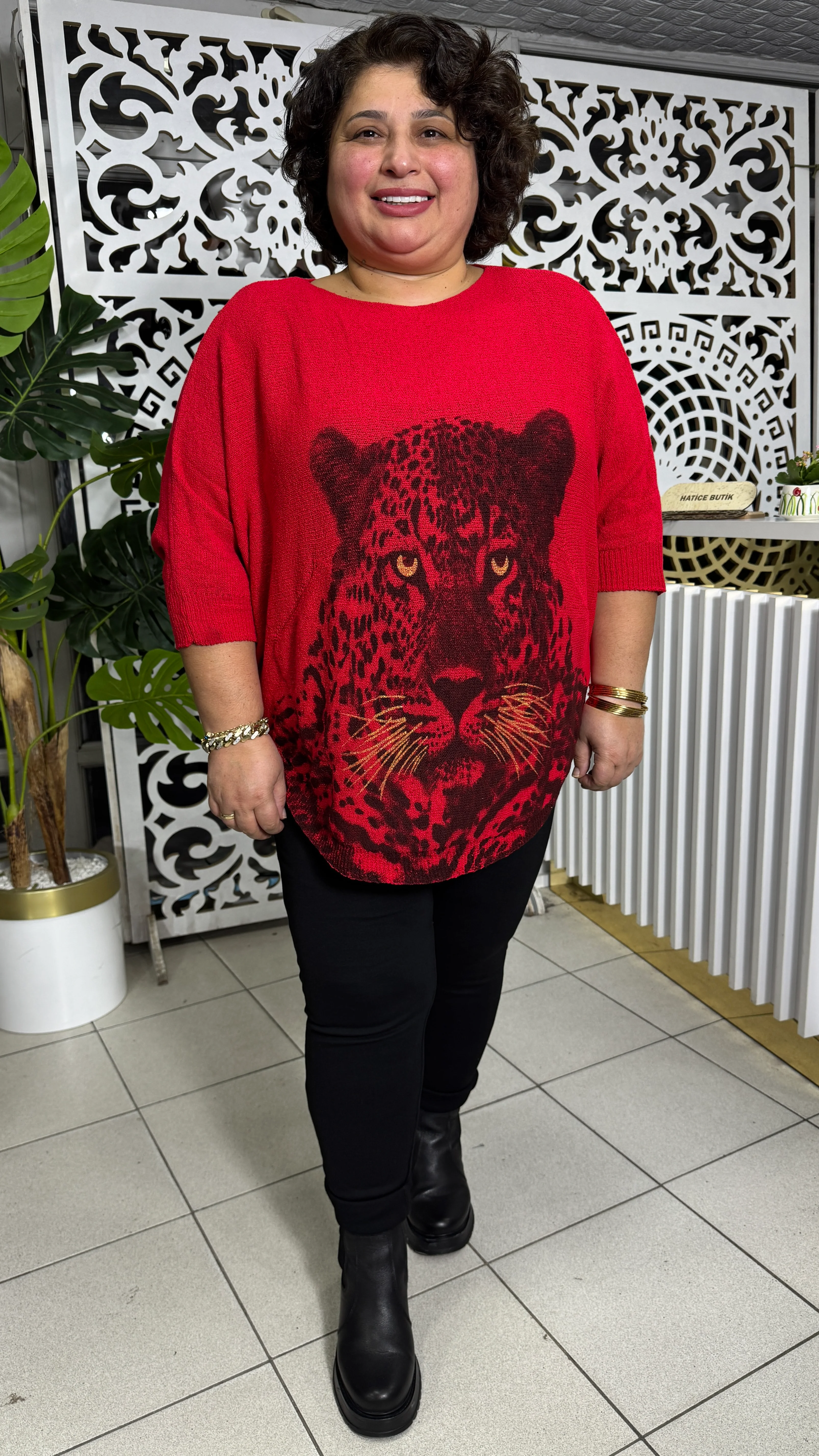 BÜYÜK BEDEN KAPLAN FİGÜRLÜ MERSERİZE TRİKO