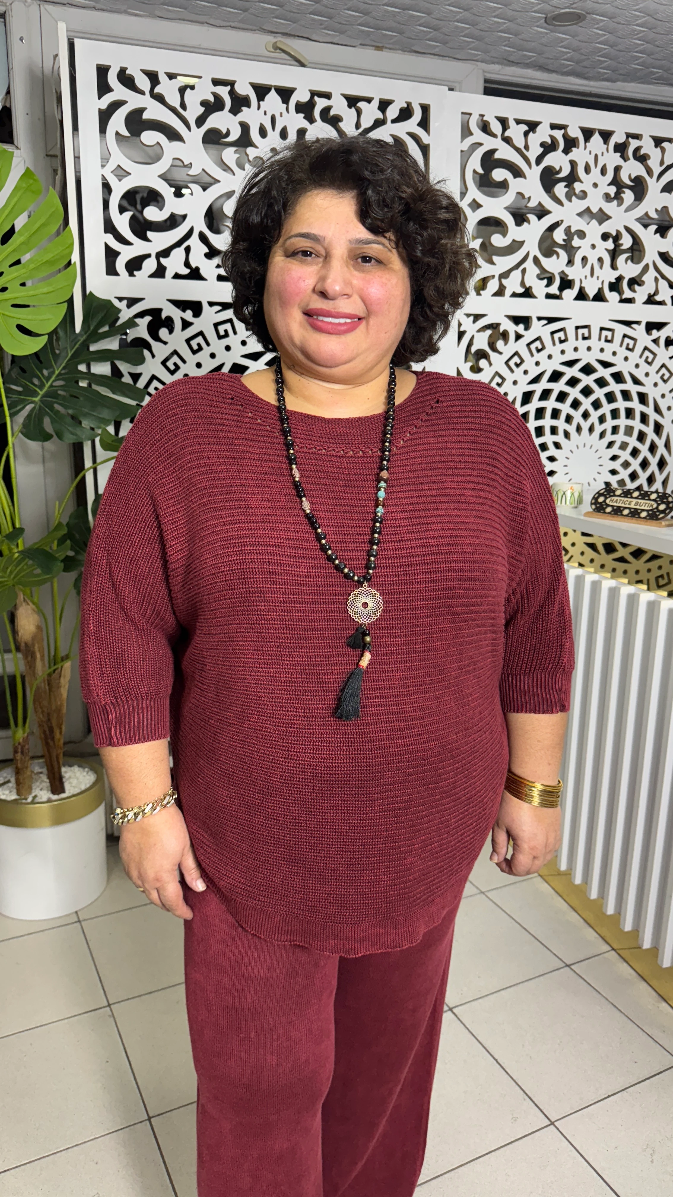 BÜYÜK BEDEN PAMUK YIKAMA TRİKO TUNİK - BORDO