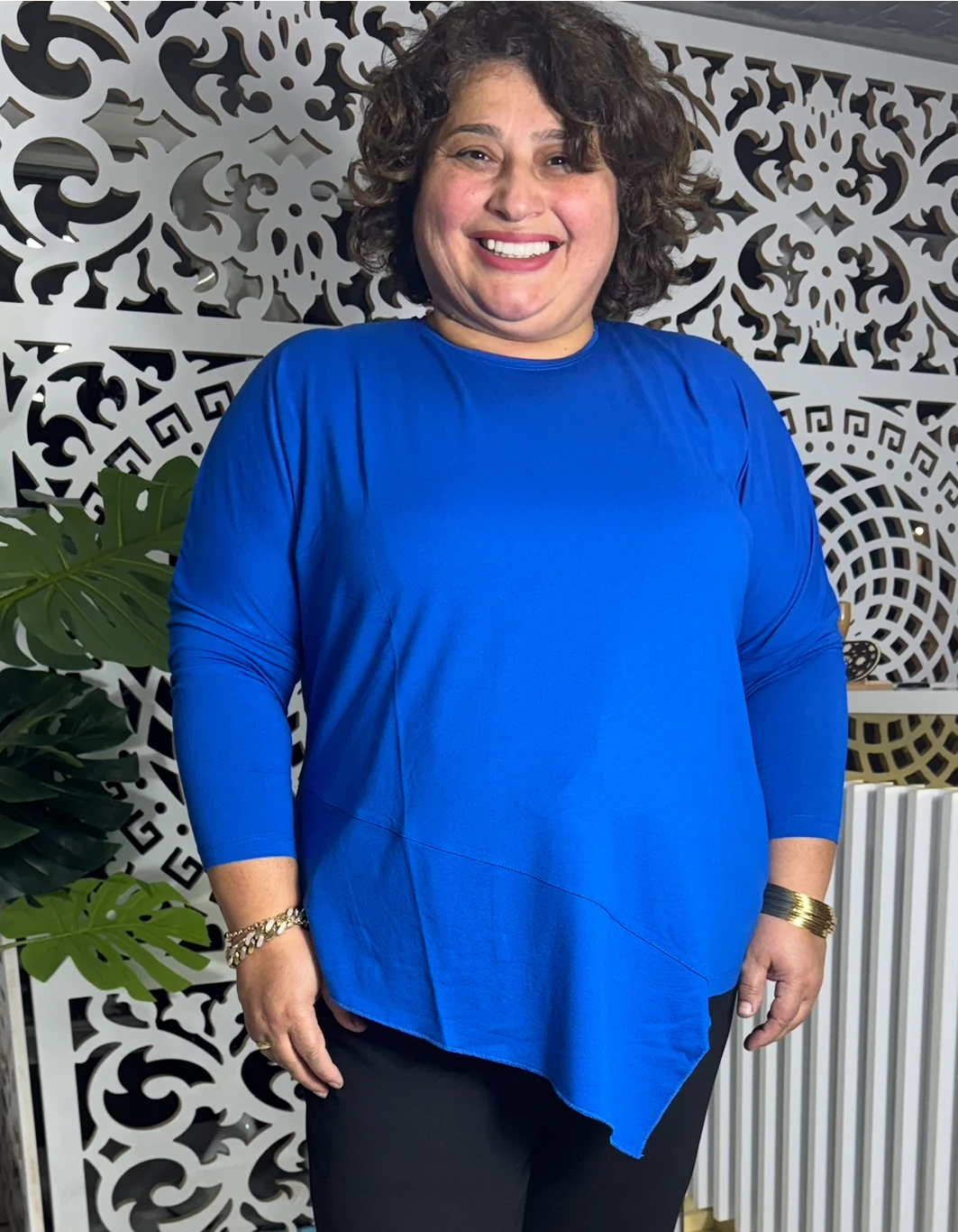 BÜYÜK BEDEN UZUN KOL MENDİL MODEL PENYE - SAKS