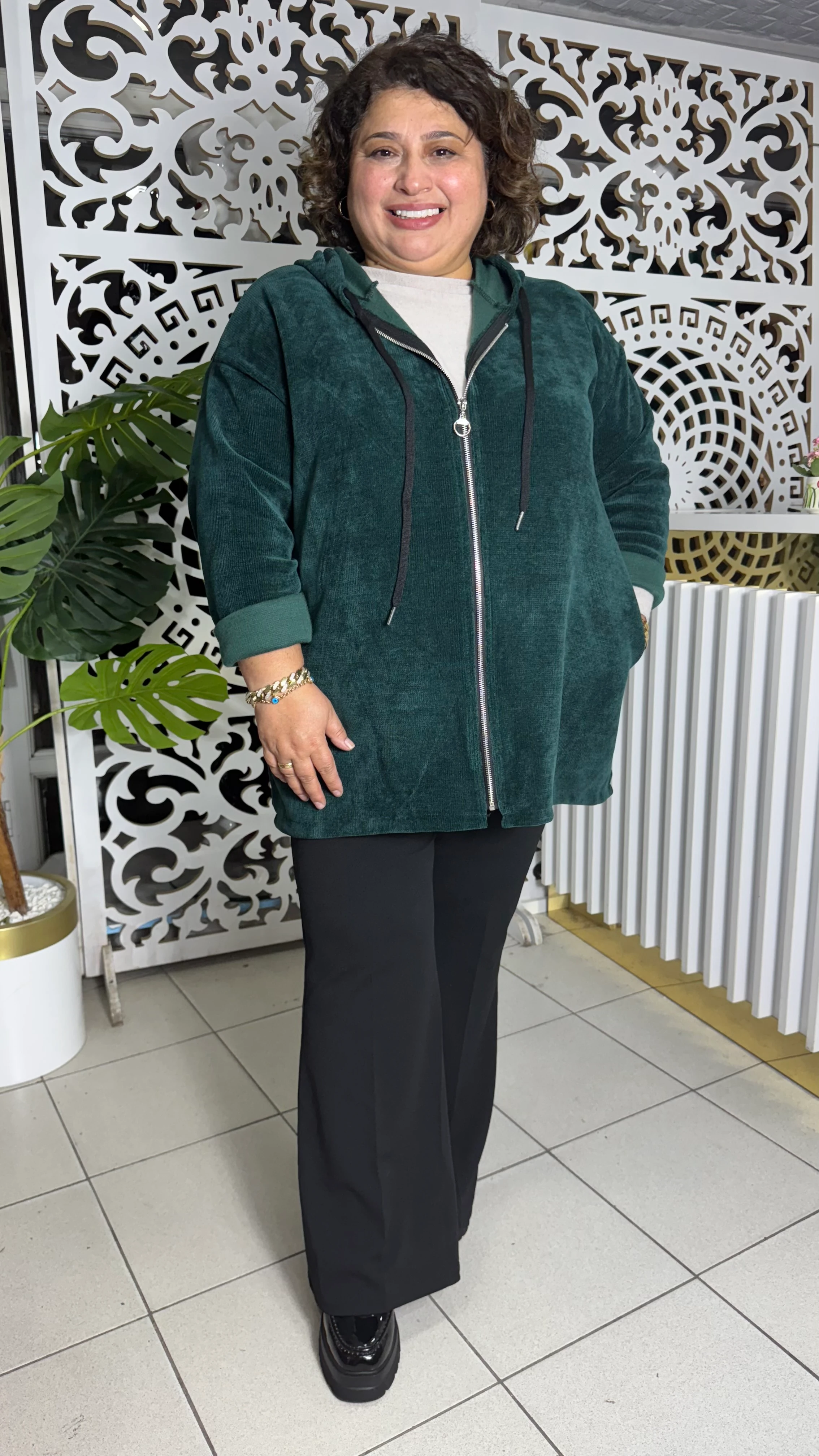 BÜYÜK BEDEN İTALYAN KADİFE CEKET - ZÜMRÜT YEŞİLİ