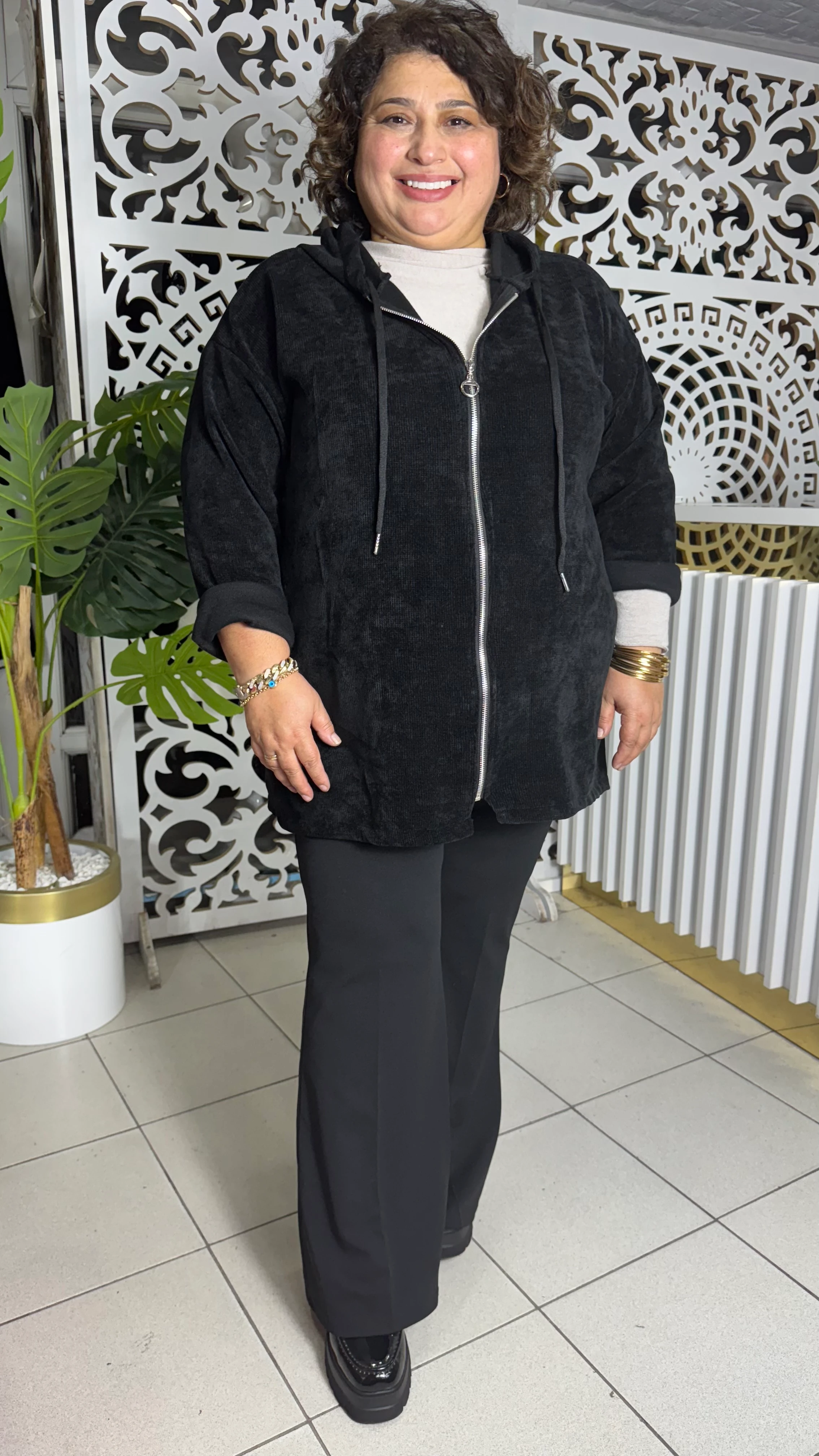 BÜYÜK BEDEN İTALYAN KADİFE CEKET - SİYAH