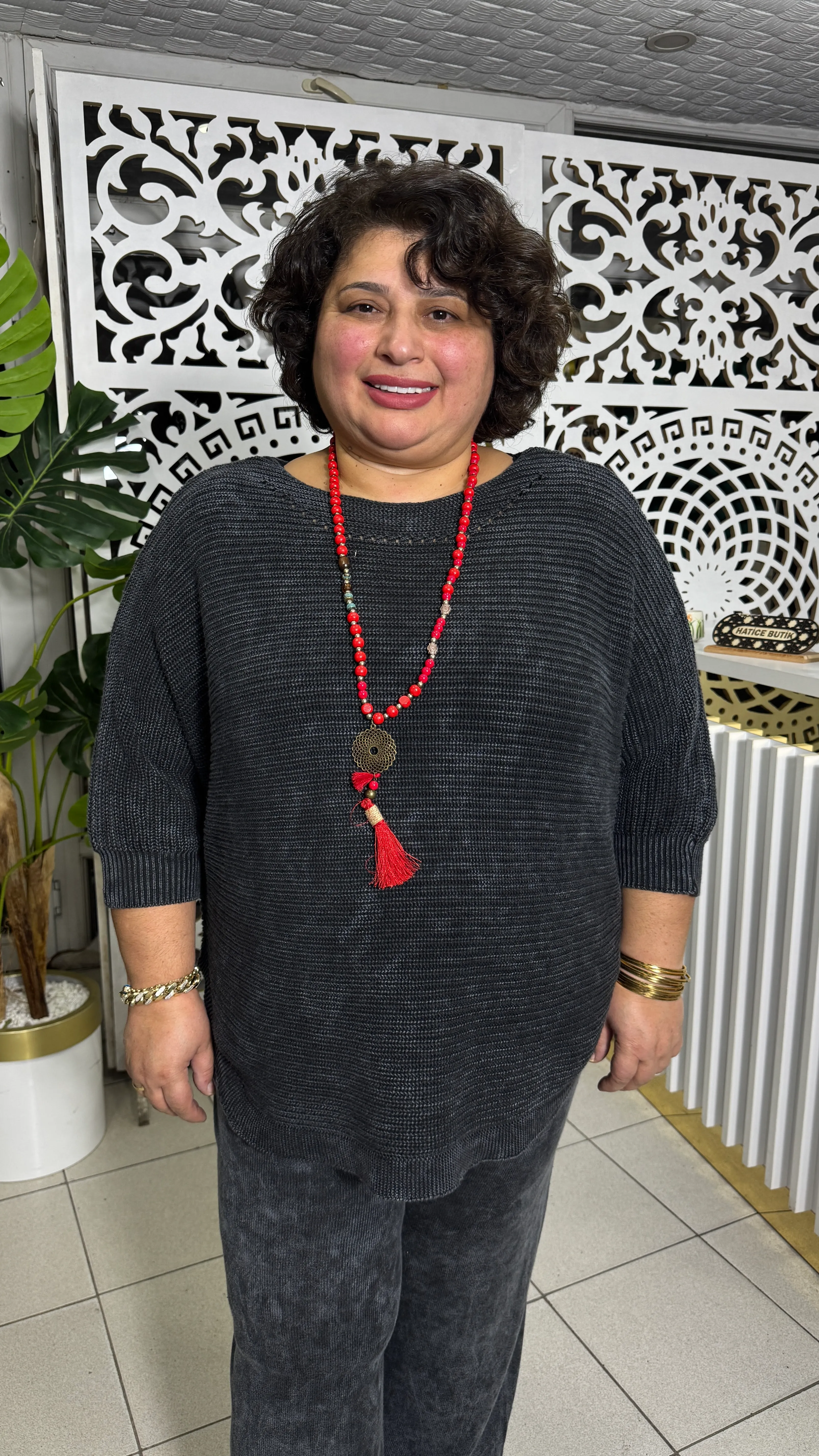 BÜYÜK BEDEN PAMUK YIKAMA TRİKO TUNİK - ANTRASİT