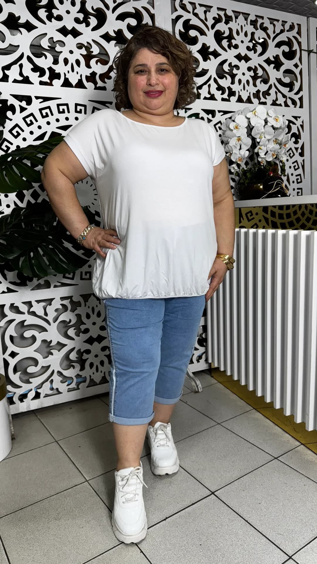 BÜYÜK BEDEN BELİ LASTİKLİ KOT KAPRİ - Hatice Sağlam