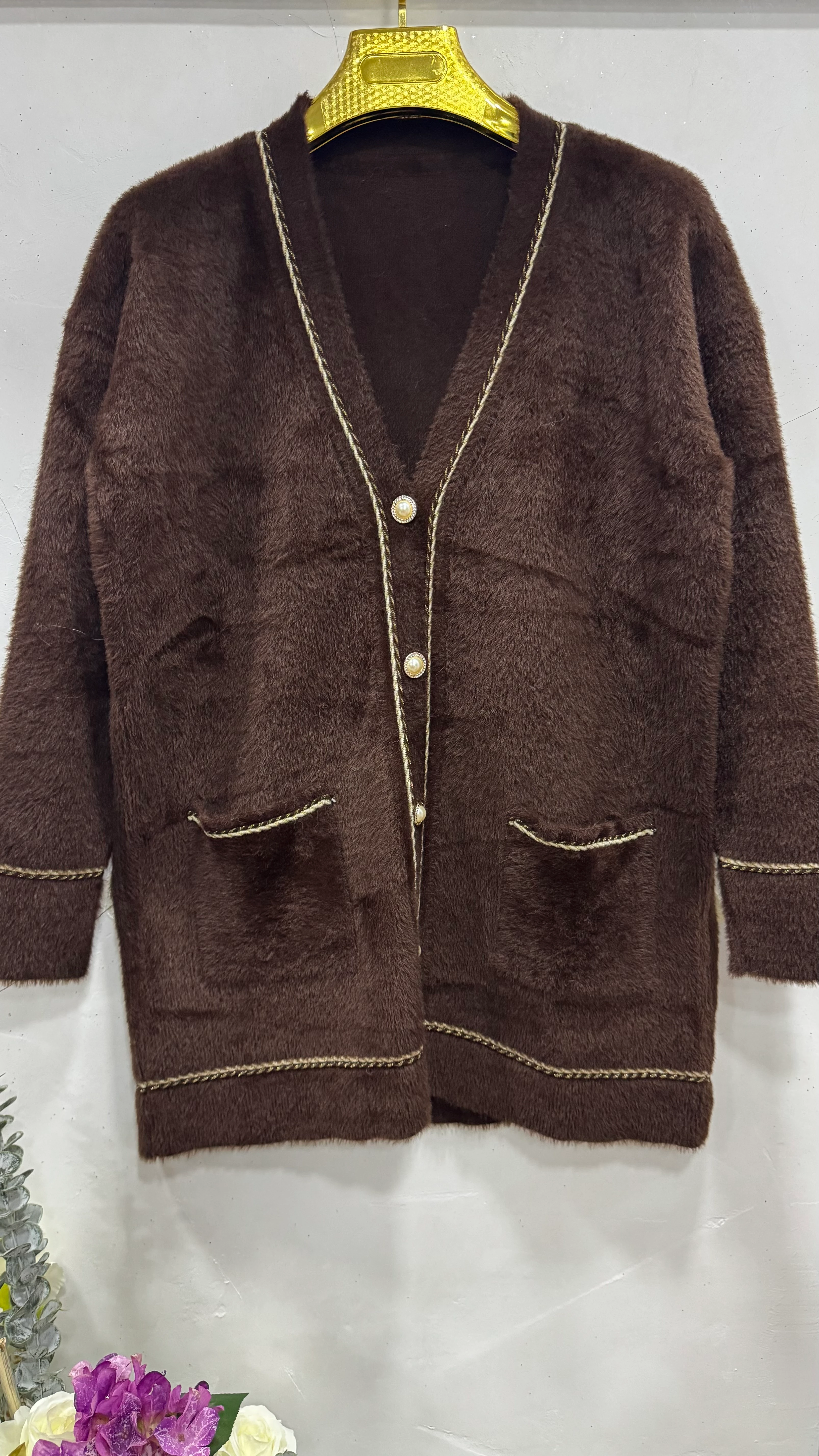 BÜYÜK BEDEN ANGORA HIRKA - KAHVERENGİ