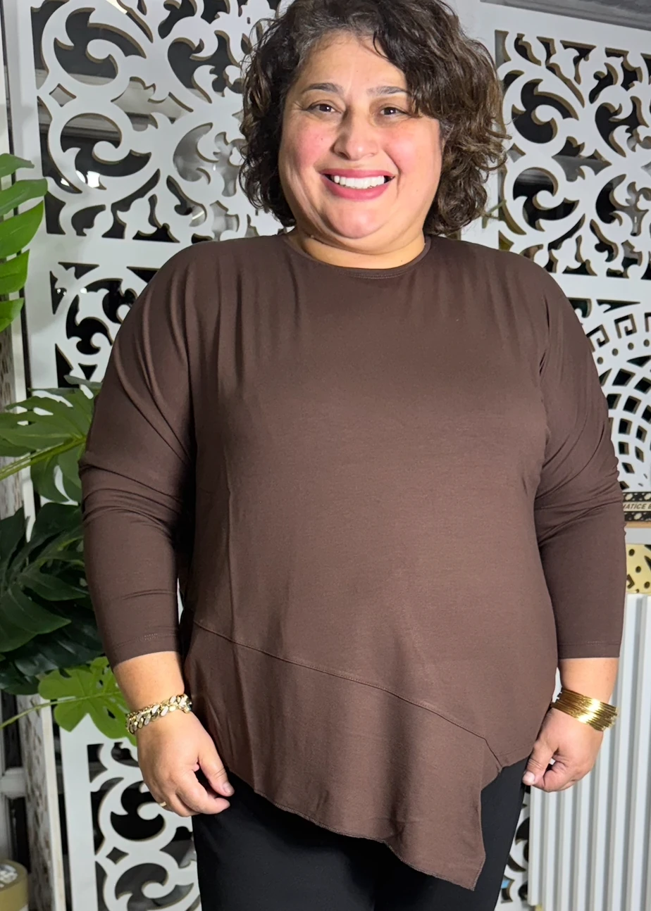 BÜYÜK BEDEN UZUN KOL MENDİL MODEL PENYE - KAHVERENGİ