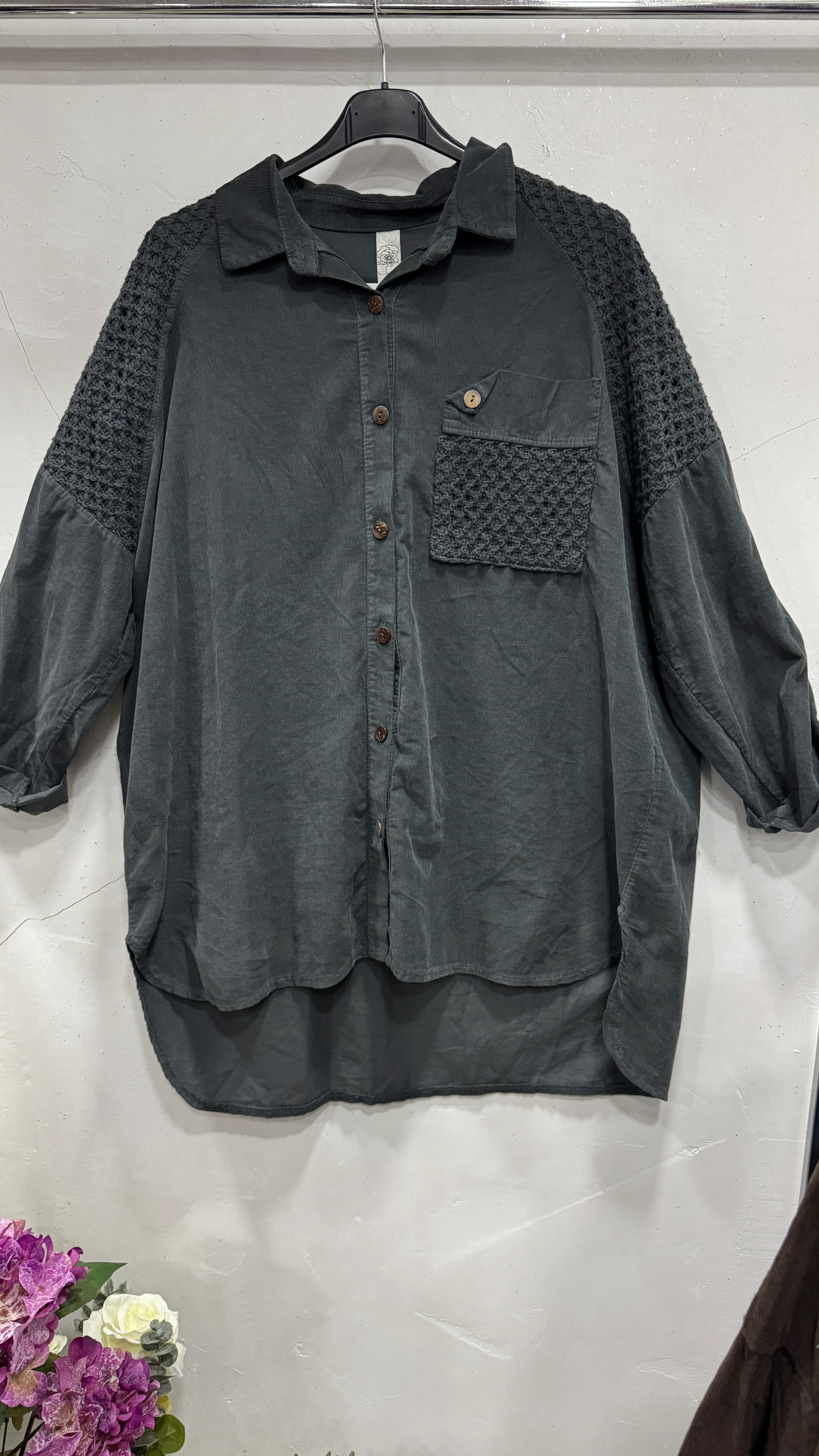 BÜYÜK BEDEN İTALYAN KADİFE GÖMLEK - ANTRASİT